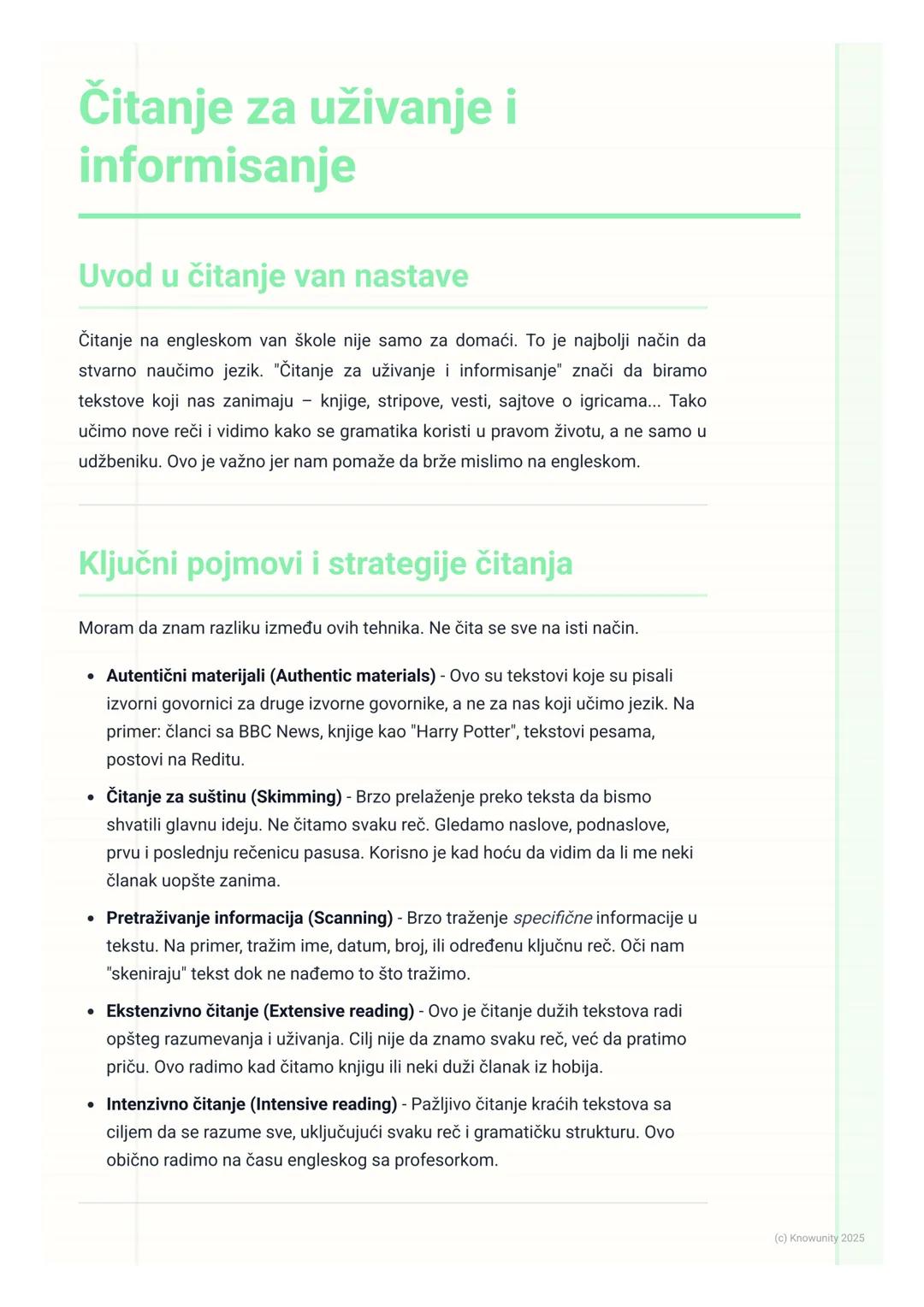 # Čitanje za uživanje i
informisanje

Uvod u čitanje van nastave

Čitanje na engleskom van škole nije samo za domaći. To je najbolji način d