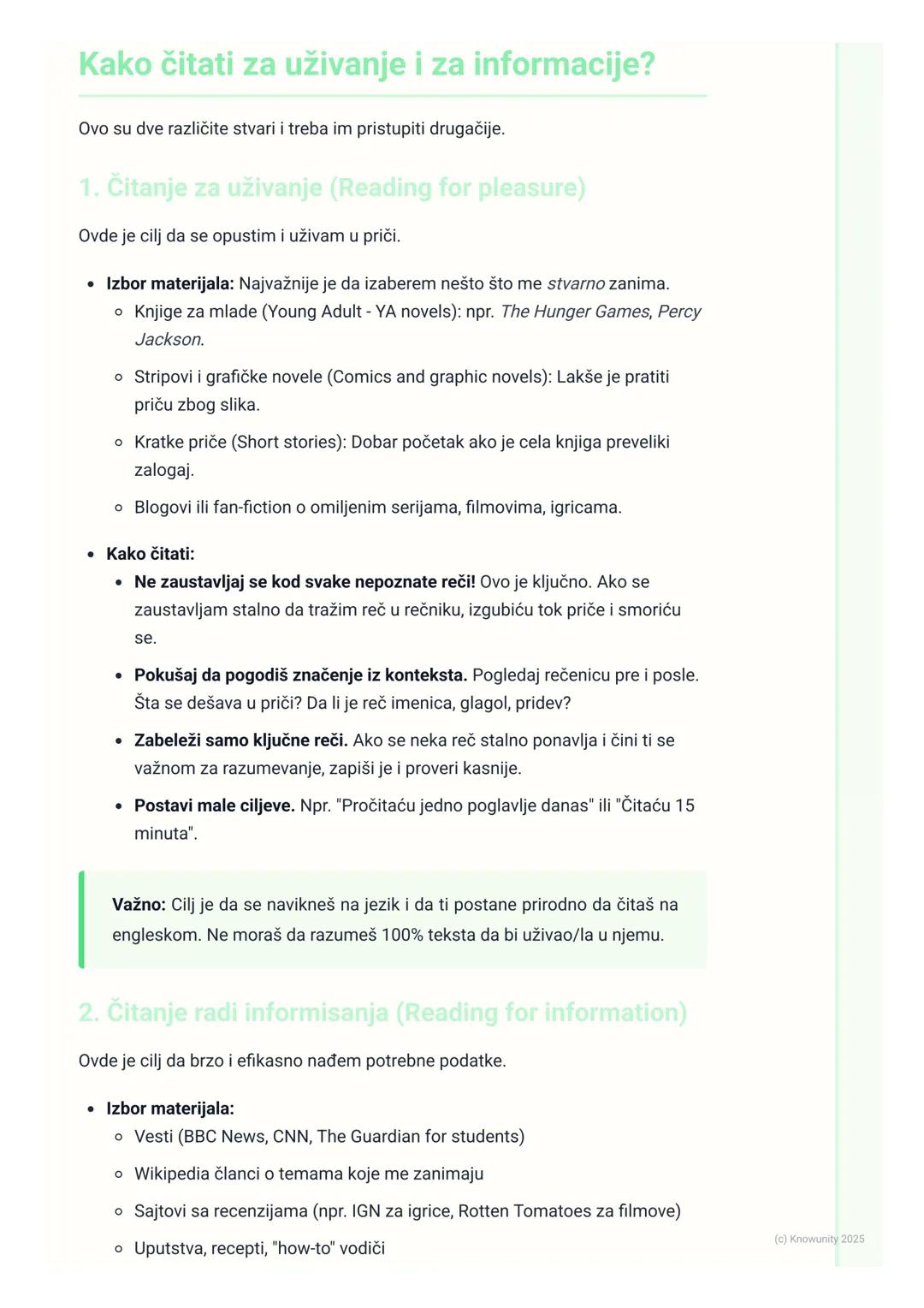 # Čitanje za uživanje i
informisanje

Uvod u čitanje van nastave

Čitanje na engleskom van škole nije samo za domaći. To je najbolji način d