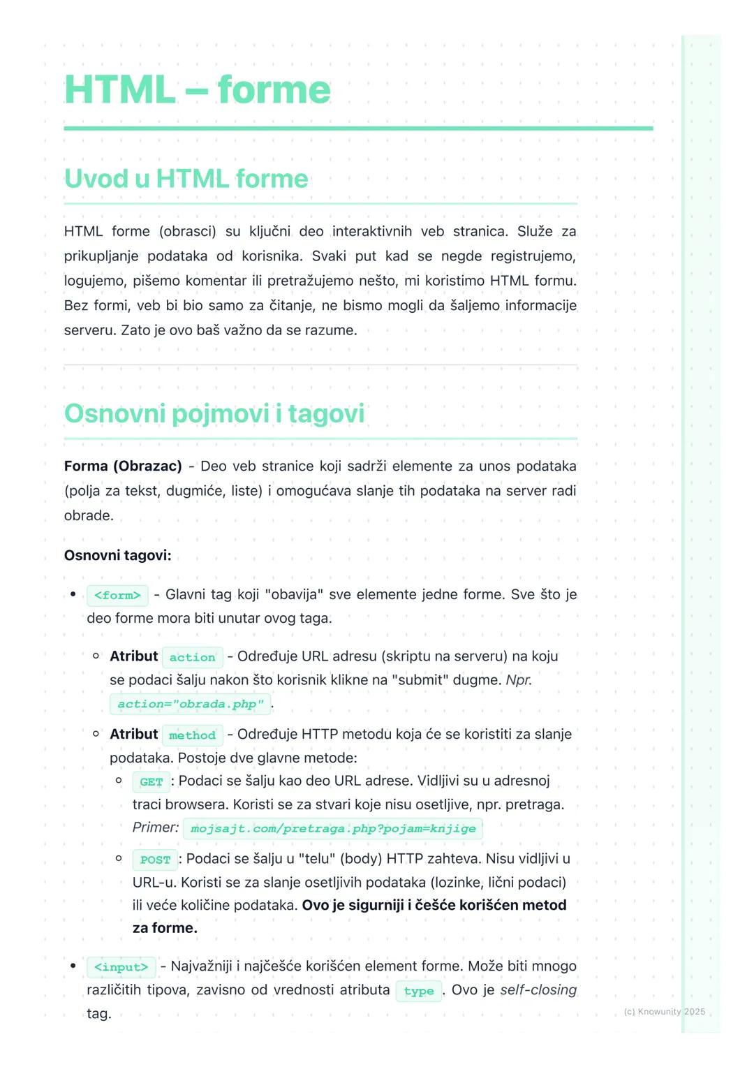 # HTML-forme

Uvod u HTML forme

HTML forme (obrasci) su ključni deo interaktivnih veb stranica. Služe za
prikupljanje podataka od korisnika