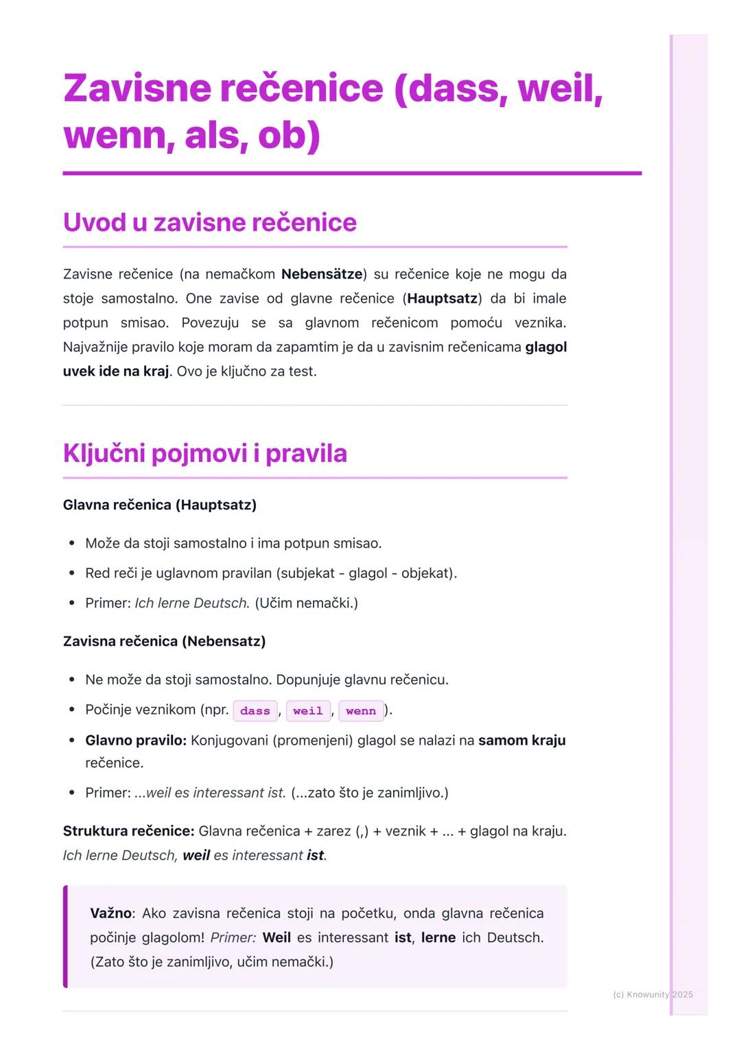 # Zavisne rečenice (dass, weil,
wenn, als, ob)

Uvod u zavisne rečenice

Zavisne rečenice (na nemačkom Nebensätze) su rečenice koje ne mogu 