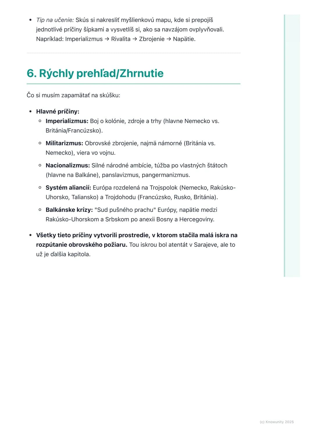 # Príčiny a predpoklady vojny

## 1. Úvod do témy

Prvá svetová vojna, ktorá začala v roku 1914, nebola náhodná udalosť. Bola to
výsledok dl