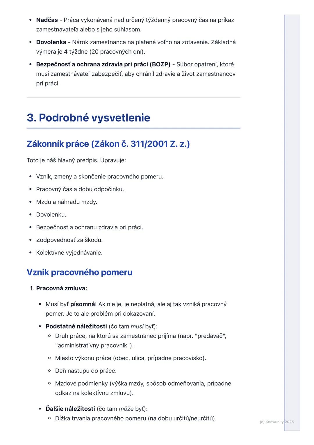 # Pracovné právo

## 1. Prehľad pracovného práva

Pracovné právo je odvetvie práva, ktoré upravuje vzťahy medzi zamestnancami
a zamestnávate