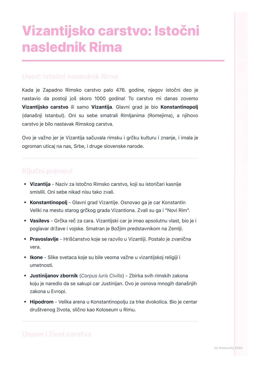 # Vizantijsko carstvo: Istočni
naslednik Rima

Uvod: Istočni naslednik Rima

Kada je Zapadno Rimsko carstvo palo 476. godine, njegov istočni