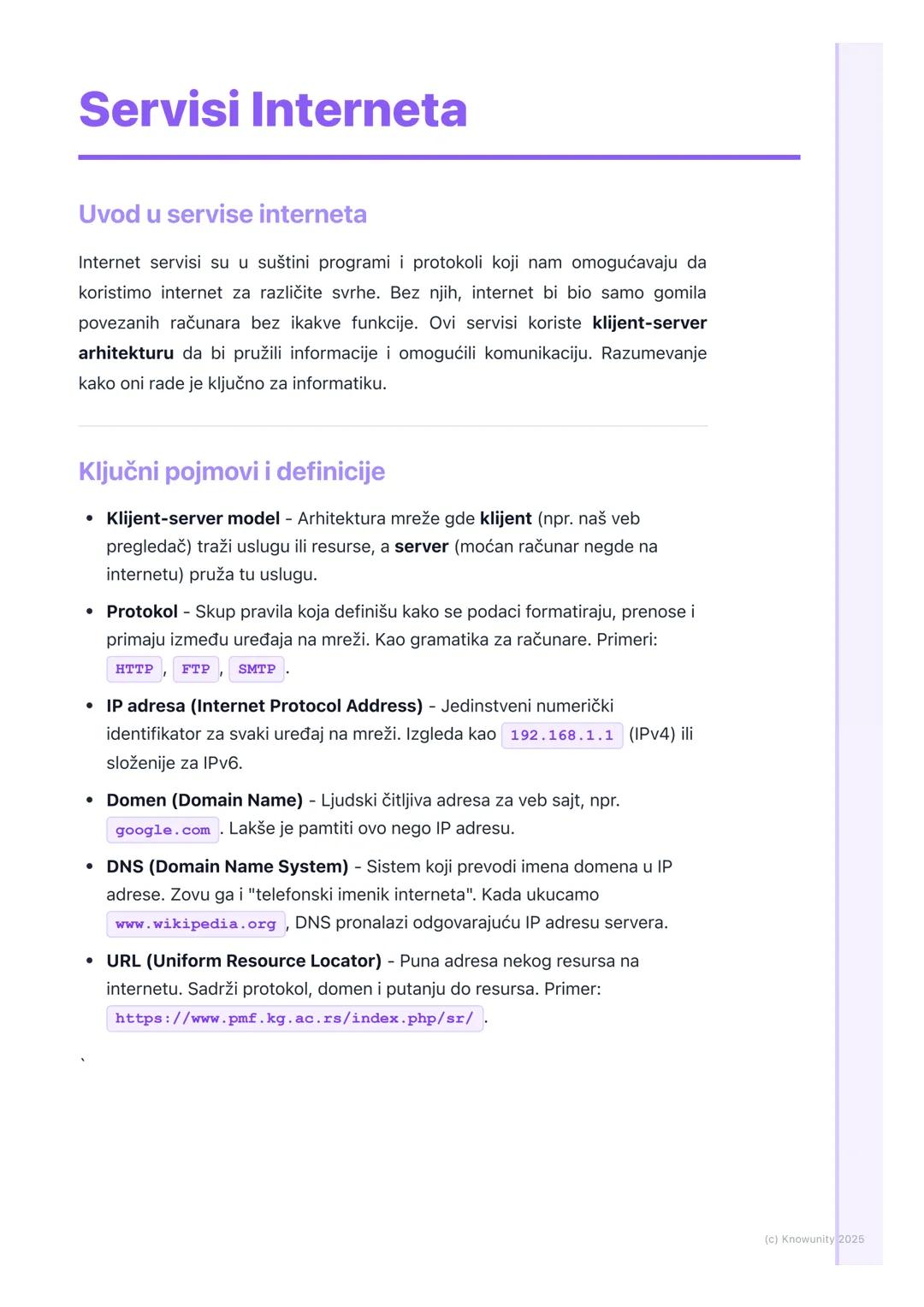 # Servisi Interneta

Uvod u servise interneta

Internet servisi su u suštini programi i protokoli koji nam omogućavaju da
koristimo internet