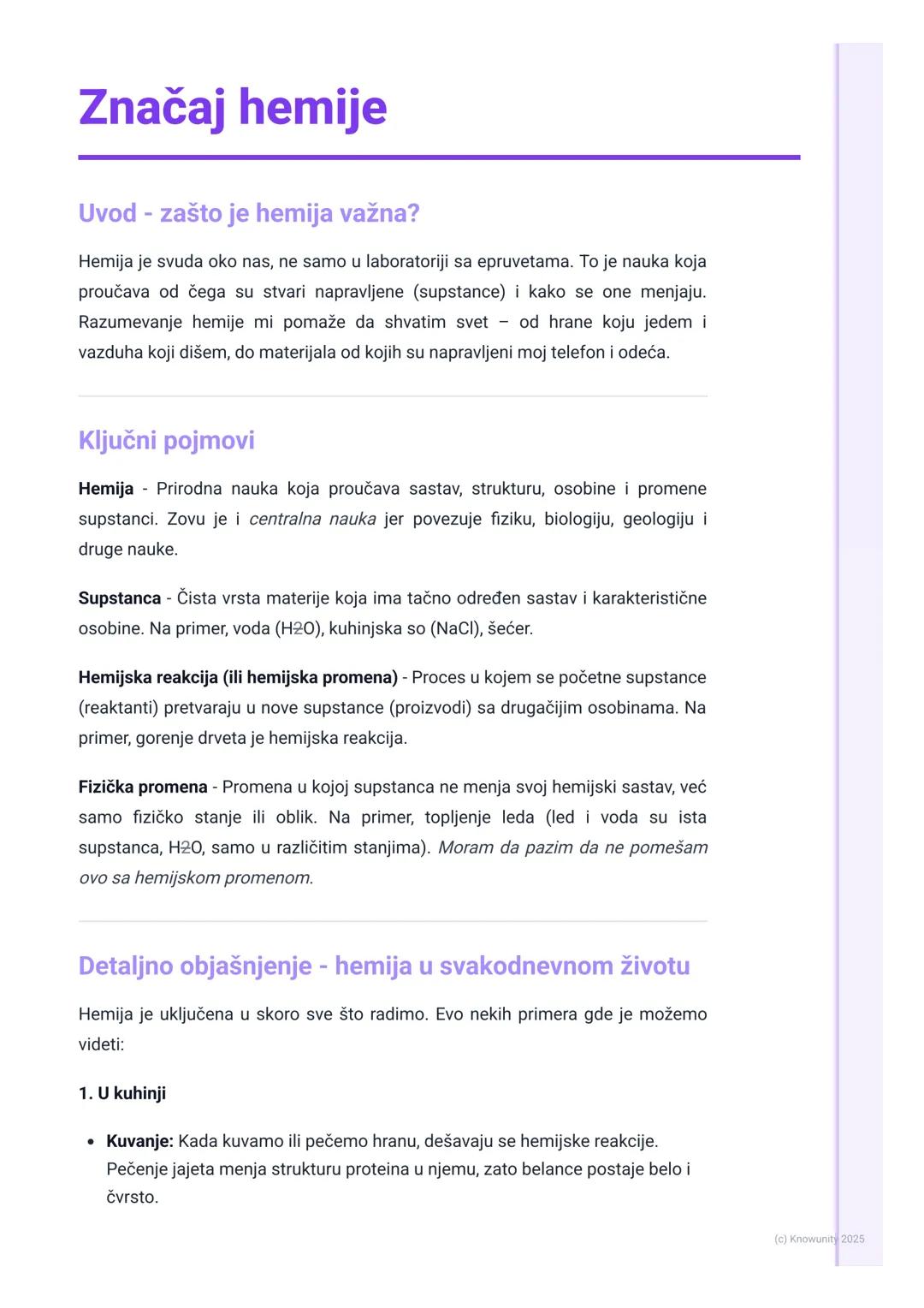 # Značaj hemije

Uvod - zašto je hemija važna?

Hemija je svuda oko nas, ne samo u laboratoriji sa epruvetama. To je nauka koja
proučava od 