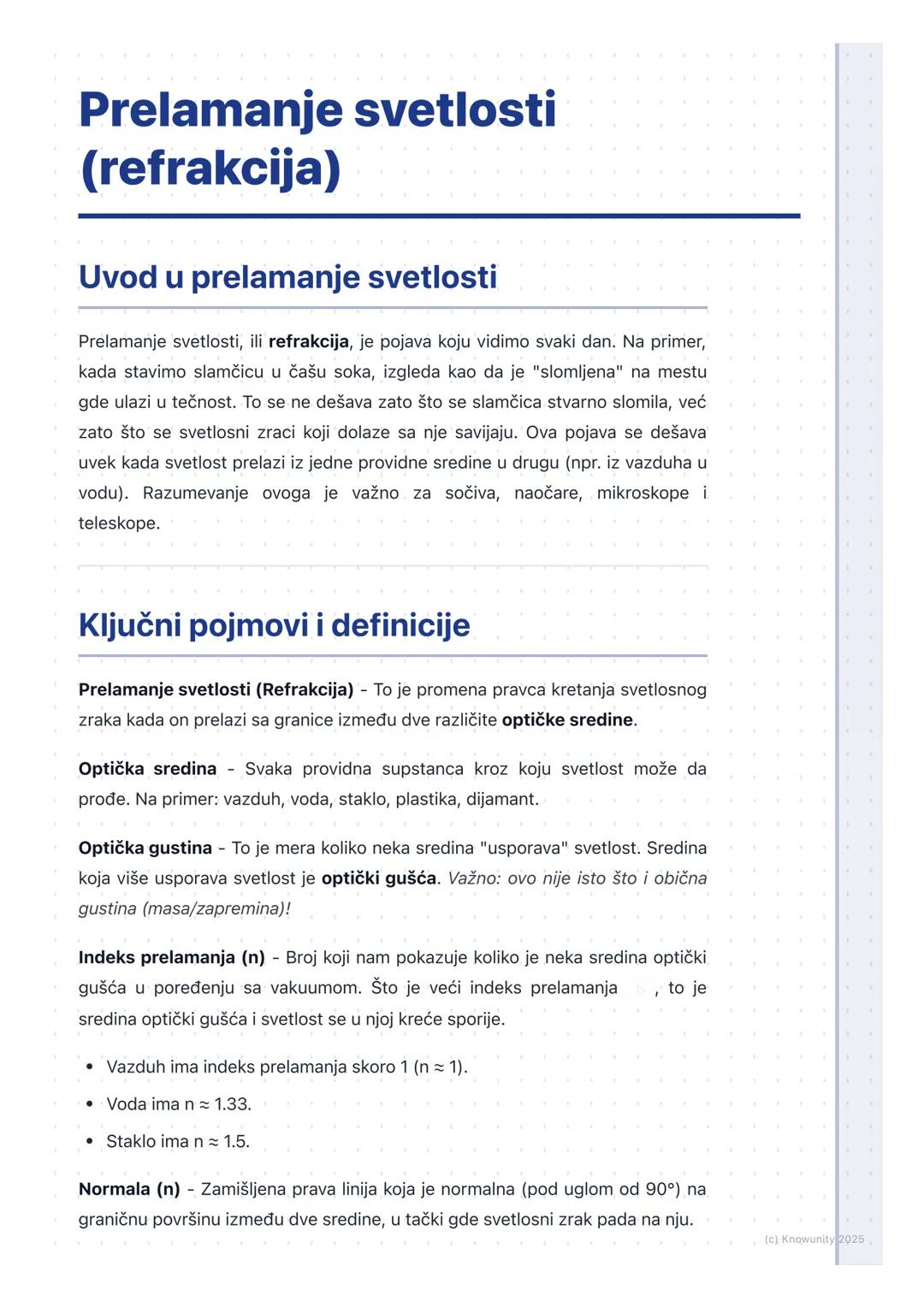 # Prelamanje svetlosti
(refrakcija)

Uvod u prelamanje svetlosti

Prelamanje svetlosti, ili refrakcija, je pojava koju vidimo svaki dan. Na 