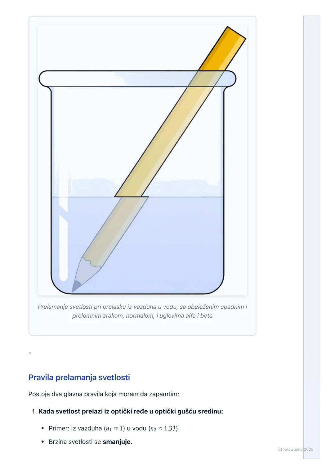 # Prelamanje svetlosti
(refrakcija)

Uvod u prelamanje svetlosti

Prelamanje svetlosti, ili refrakcija, je pojava koju vidimo svaki dan. Na 