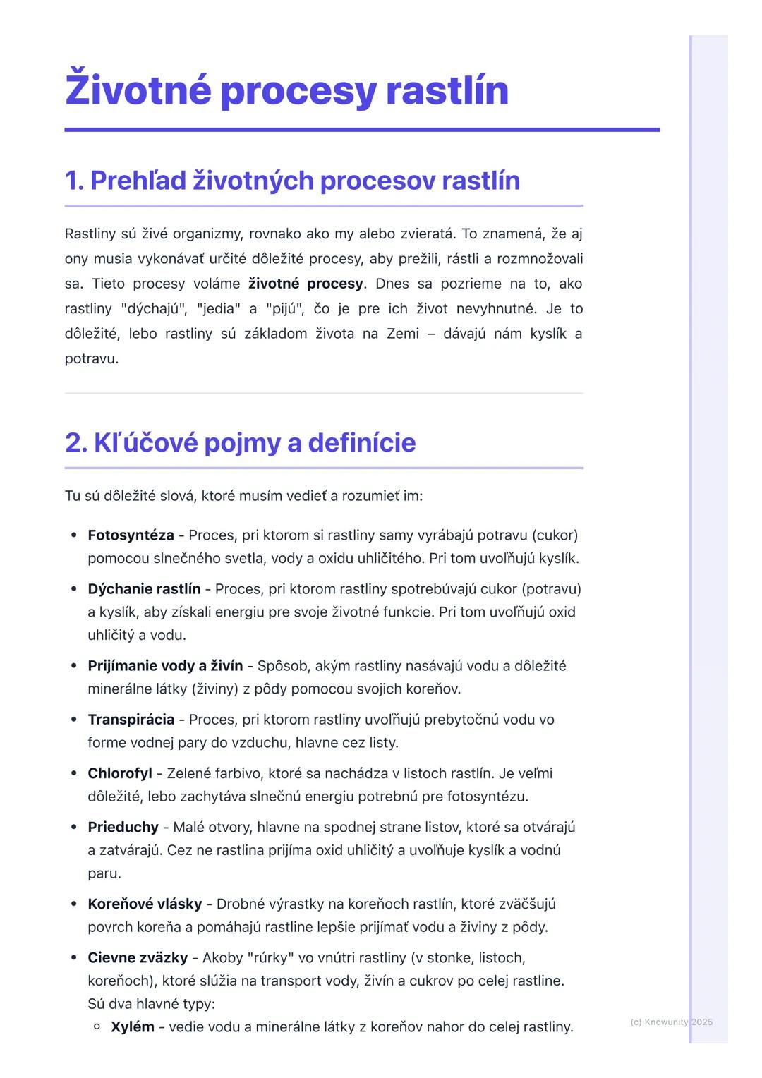 # Životné procesy rastlín

## 1. Prehľad životných procesov rastlín

Rastliny sú živé organizmy, rovnako ako my alebo zvieratá. To znamená, 