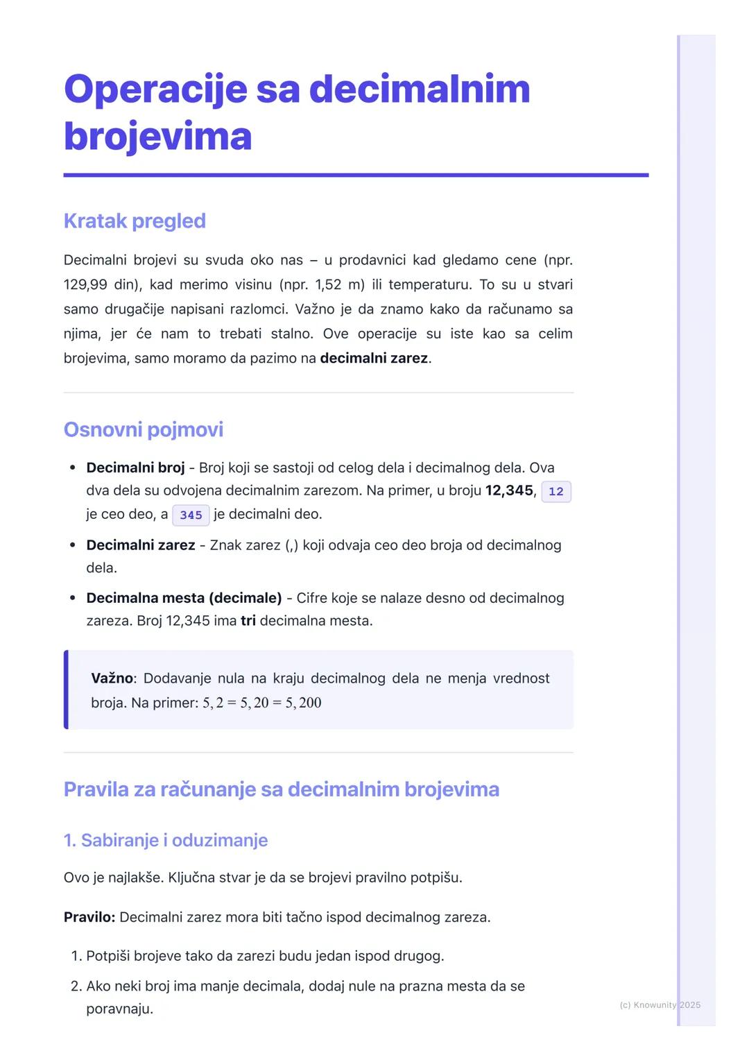 Operacije sa decimalnim brojevima