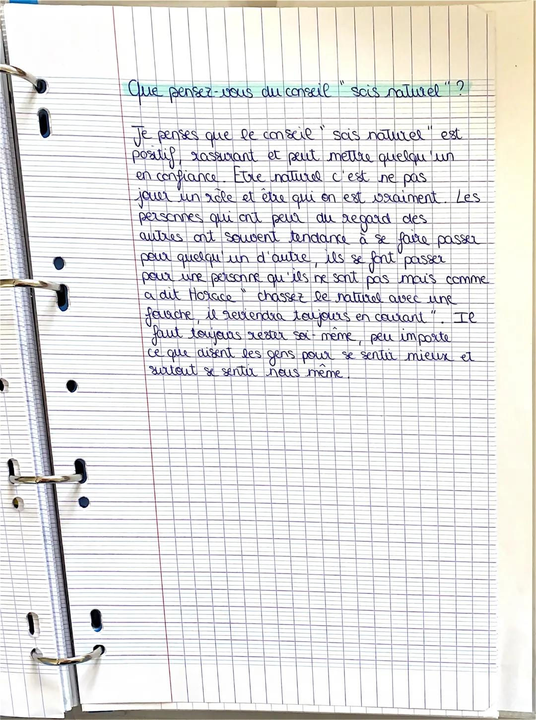 Que pensez-vous du conseil "scis naturel "?

Je penses que le conseil "sais naturel" est
positif, rassurant et peut mettre quelqu'un
en conf