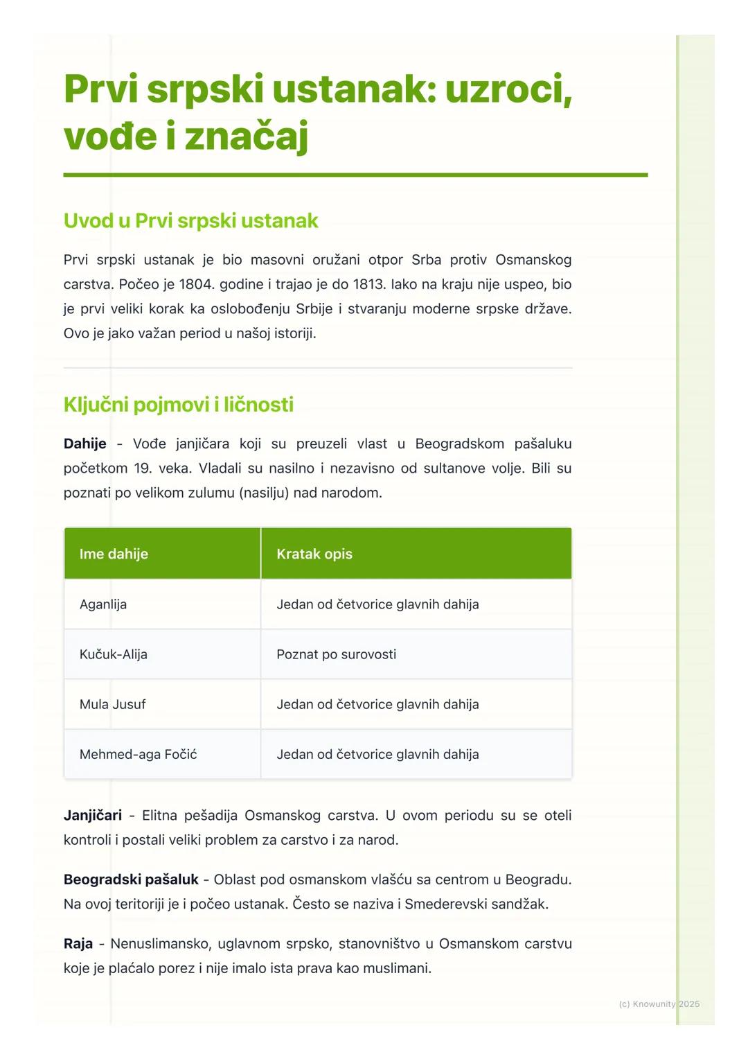 # Prvi srpski ustanak: uzroci,
vođe i značaj

Uvod u Prvi srpski ustanak

Prvi srpski ustanak je bio masovni oružani otpor Srba protiv Osman