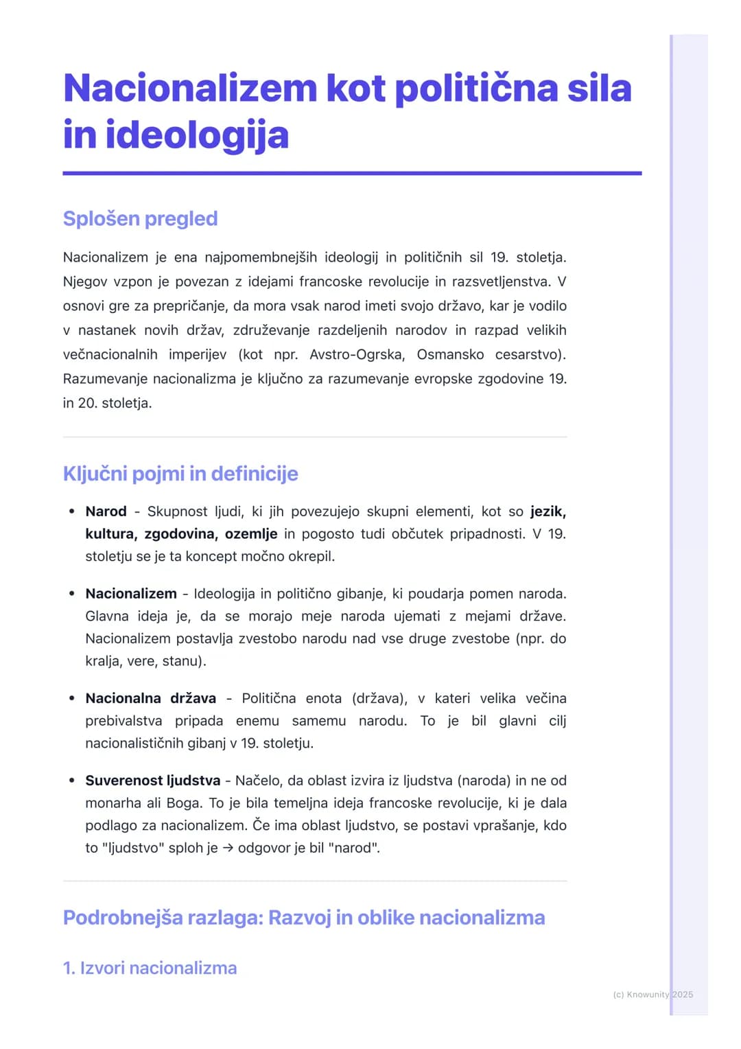# Nacionalizem kot politična sila
in ideologija

Splošen pregled

Nacionalizem je ena najpomembnejših ideologij in političnih sil 19. stolet