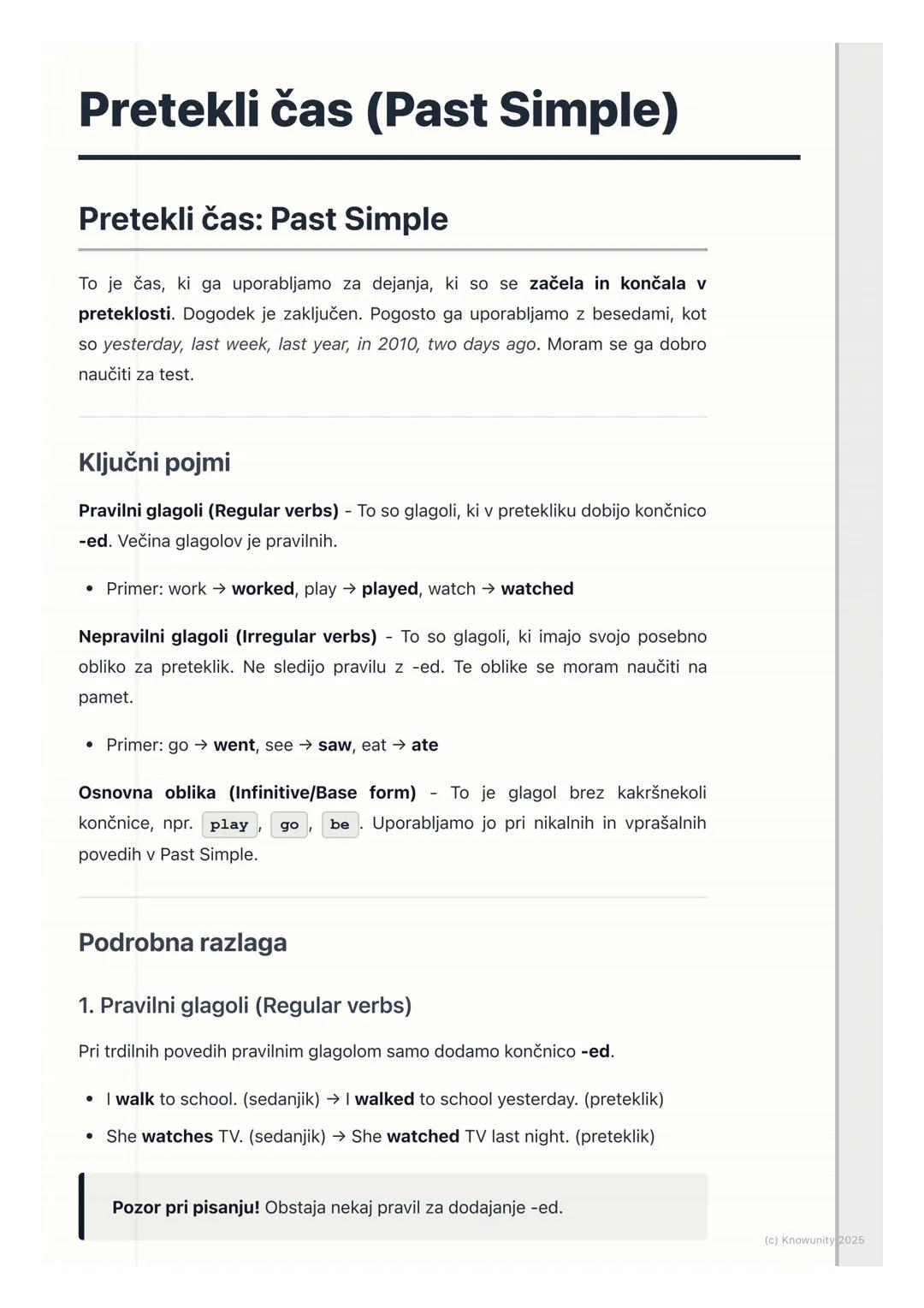 # Pretekli čas (Past Simple)

Pretekli čas: Past Simple

To je čas, ki ga uporabljamo za dejanja, ki so se začela in končala v
preteklosti. 