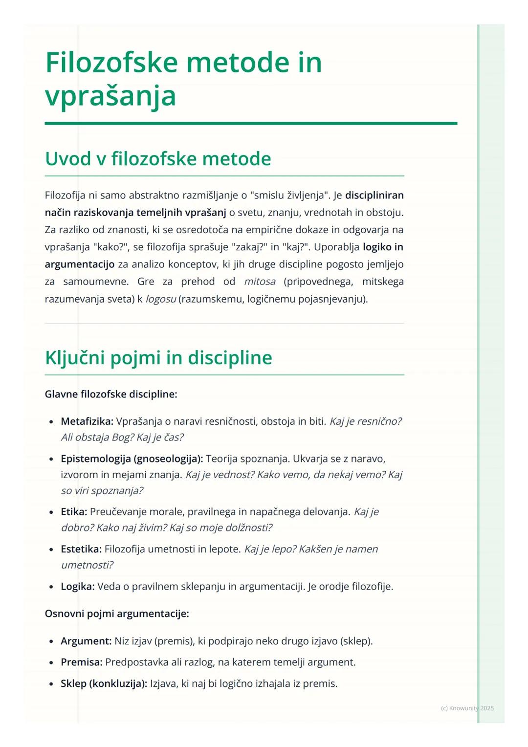 # Filozofske metode in
vprašanja

Uvod v filozofske metode

Filozofija ni samo abstraktno razmišljanje o "smislu življenja". Je disciplinira