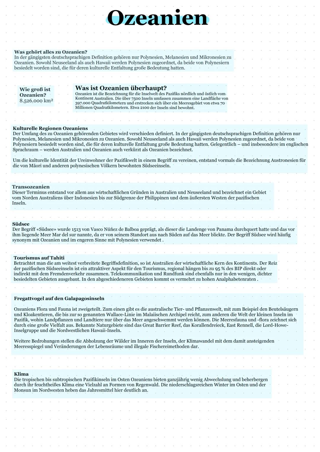 # Ozeanien

Was gehört alles zu Ozeanien?
In der gängigsten deutschsprachigen Definition gehören nur Polynesien, Melanesien und Mikronesien 