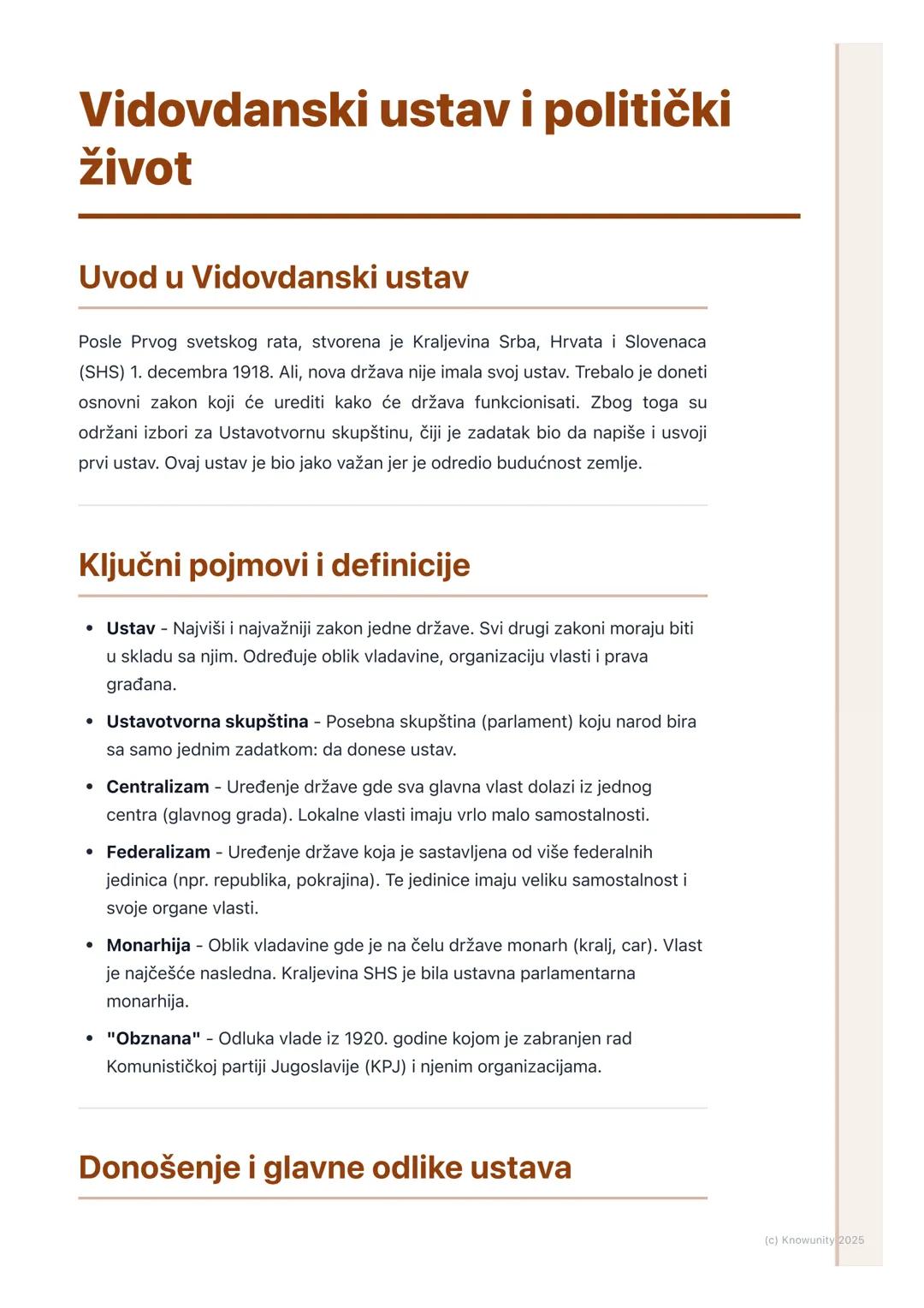 # Vidovdanski ustav i politički
život

Uvod u Vidovdanski ustav

Posle Prvog svetskog rata, stvorena je Kraljevina Srba, Hrvata i Slovenaca
