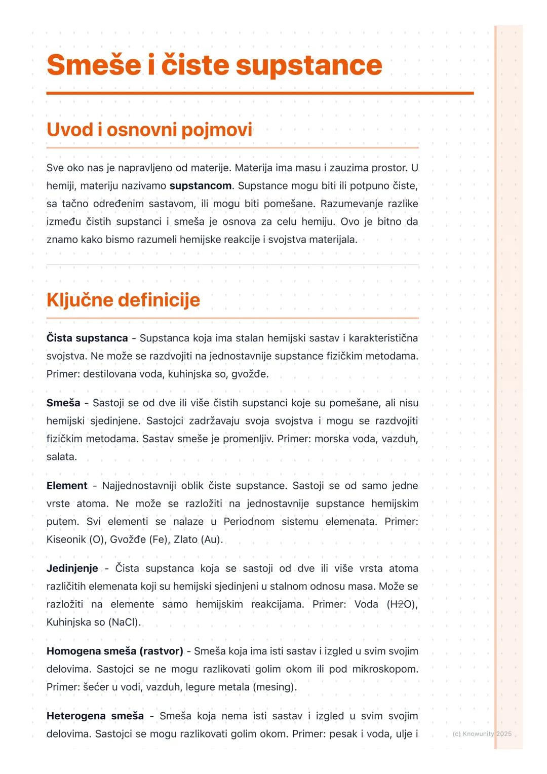 # Smeše i čiste supstance

Uvod i osnovni pojmovi

Sve oko nas je napravljeno od materije. Materija ima masu i zauzima prostor. U
hemiji, ma