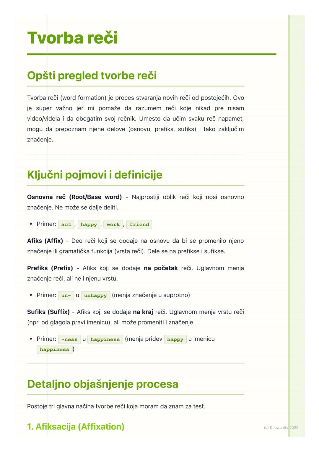 # Tvorba reči

## Opšti pregled tvorbe reči

Tvorba reči (word formation) je proces stvaranja novih reči od postojećih. Ovo
je super važno j
