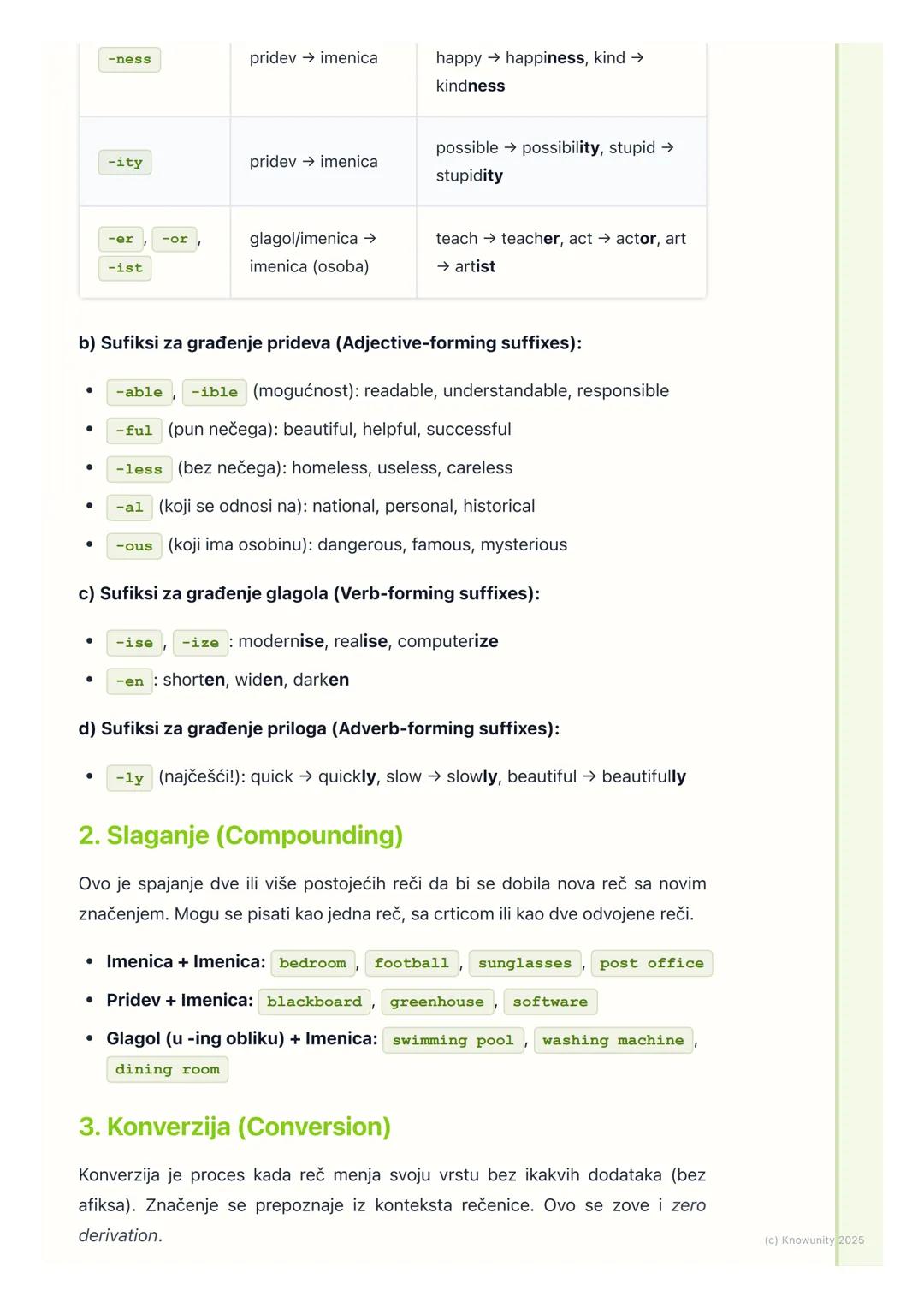 # Tvorba reči

## Opšti pregled tvorbe reči

Tvorba reči (word formation) je proces stvaranja novih reči od postojećih. Ovo
je super važno j