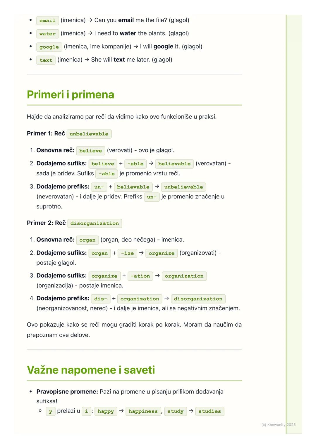 # Tvorba reči

## Opšti pregled tvorbe reči

Tvorba reči (word formation) je proces stvaranja novih reči od postojećih. Ovo
je super važno j