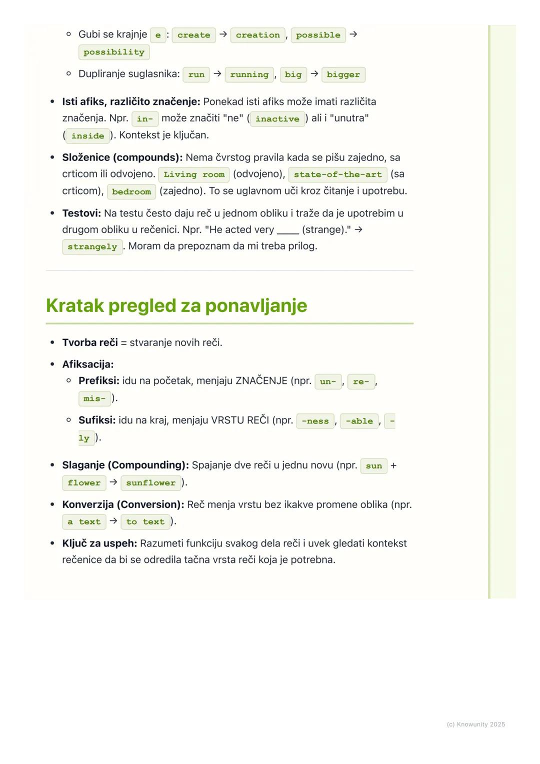 # Tvorba reči

## Opšti pregled tvorbe reči

Tvorba reči (word formation) je proces stvaranja novih reči od postojećih. Ovo
je super važno j