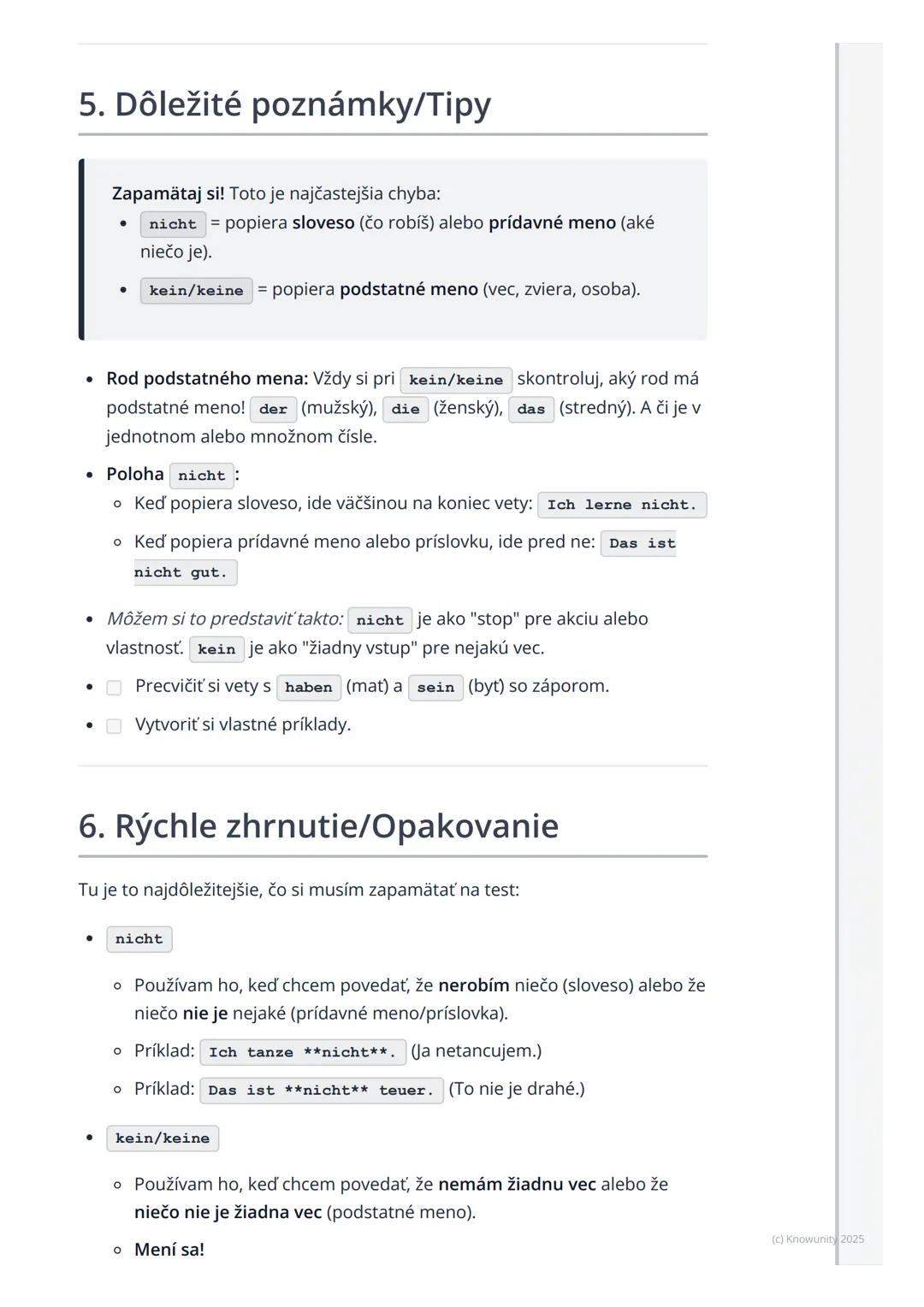 # Zápor (nicht, kein/keine)

1. Prehľad záporu v nemčine

Ahojte! Dnes si zopakujeme, ako v nemčine povieme, že niečo nie je alebo že
niečo 