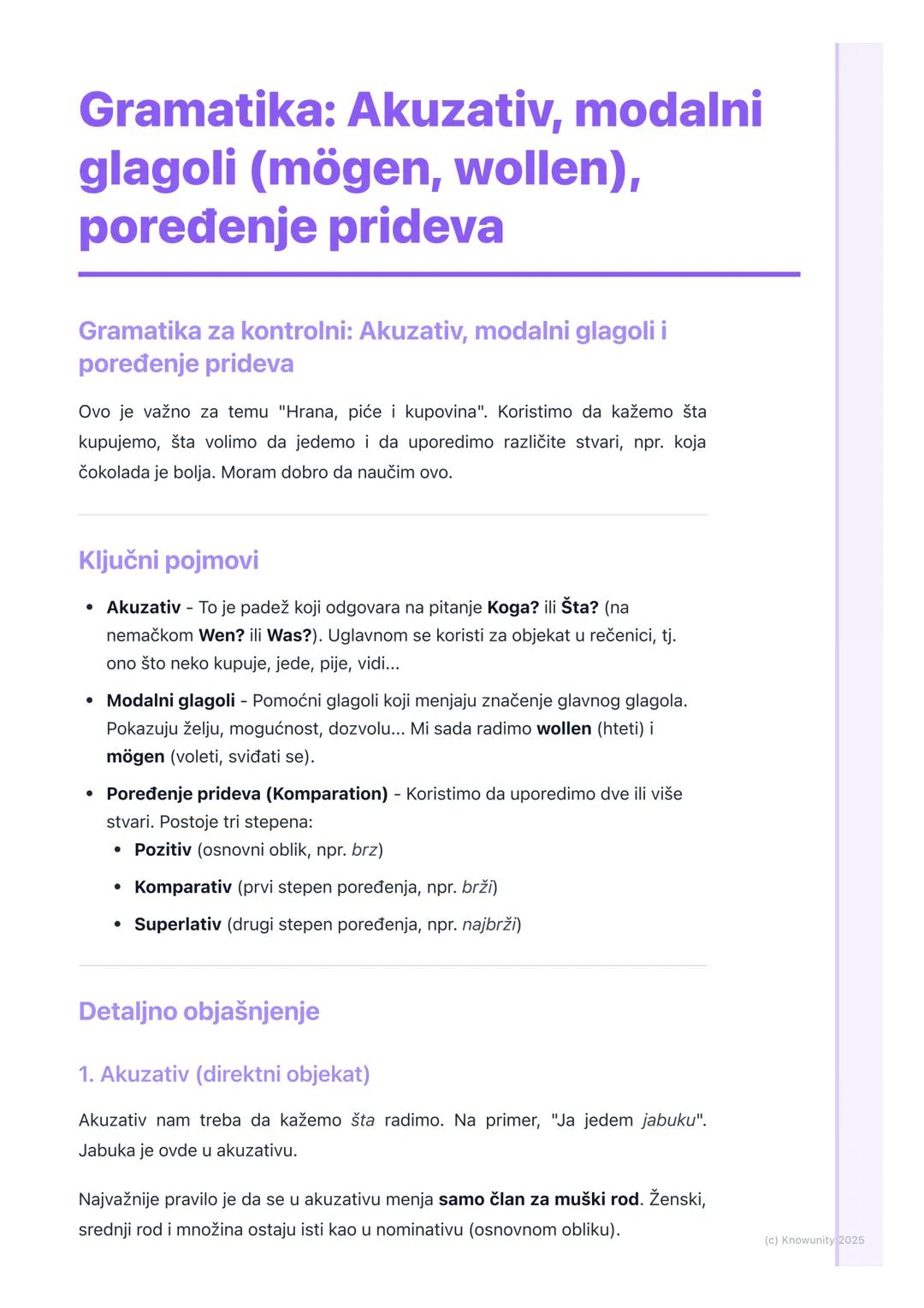 # Gramatika: Akuzativ, modalni
glagoli (mögen, wollen),
poređenje prideva

Gramatika za kontrolni: Akuzativ, modalni glagoli i
poređenje pri