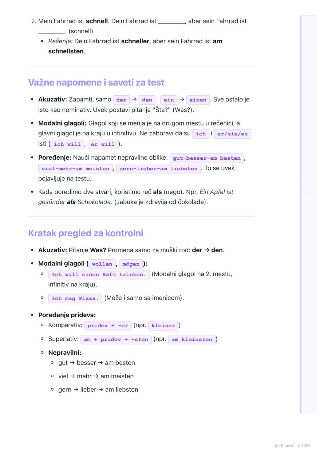 # Gramatika: Akuzativ, modalni
glagoli (mögen, wollen),
poređenje prideva

Gramatika za kontrolni: Akuzativ, modalni glagoli i
poređenje pri