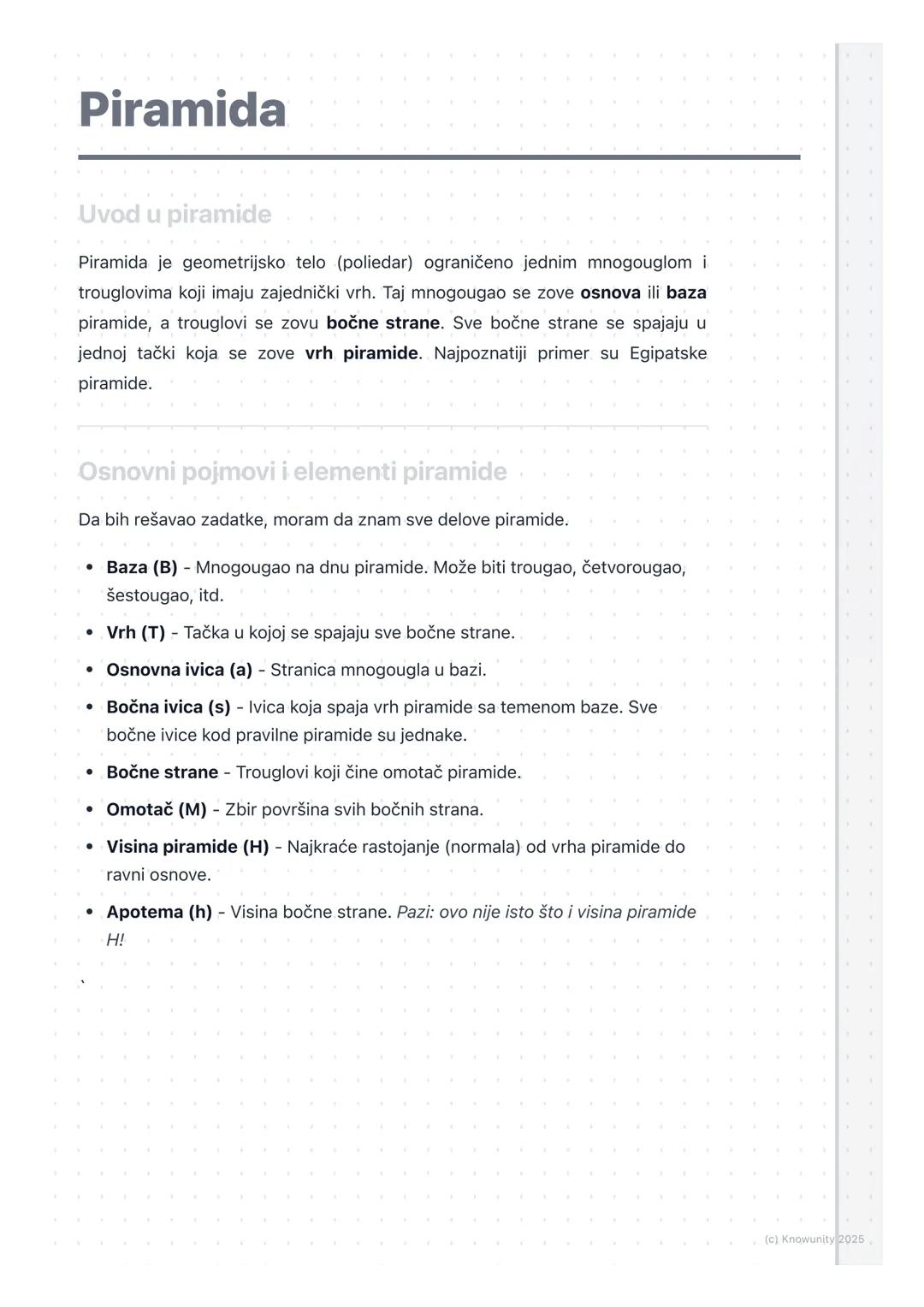 Sve o Piramidama: Površina, Zapremina i Elementi