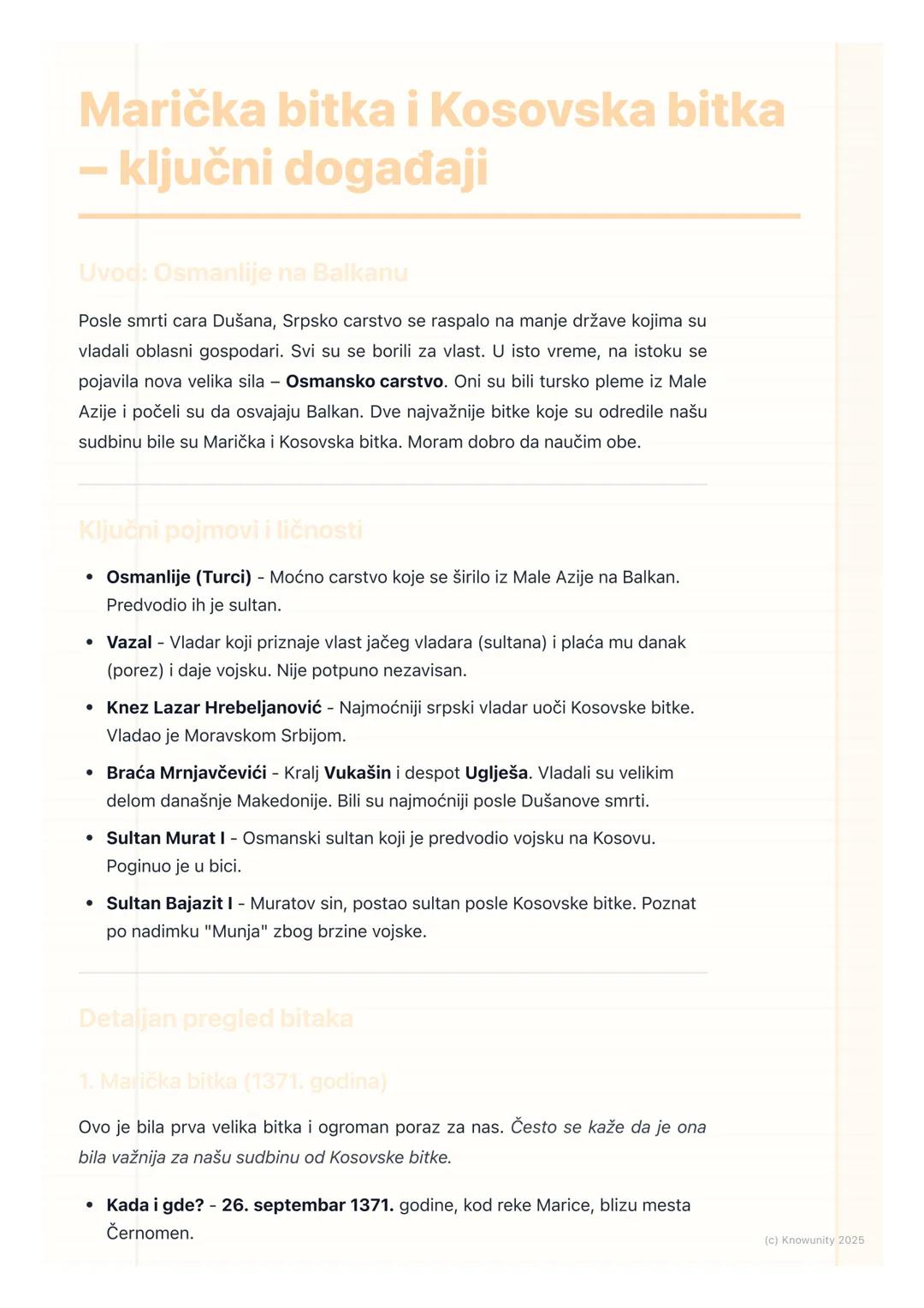 Marička bitka i Kosovska bitka – ključni događaji