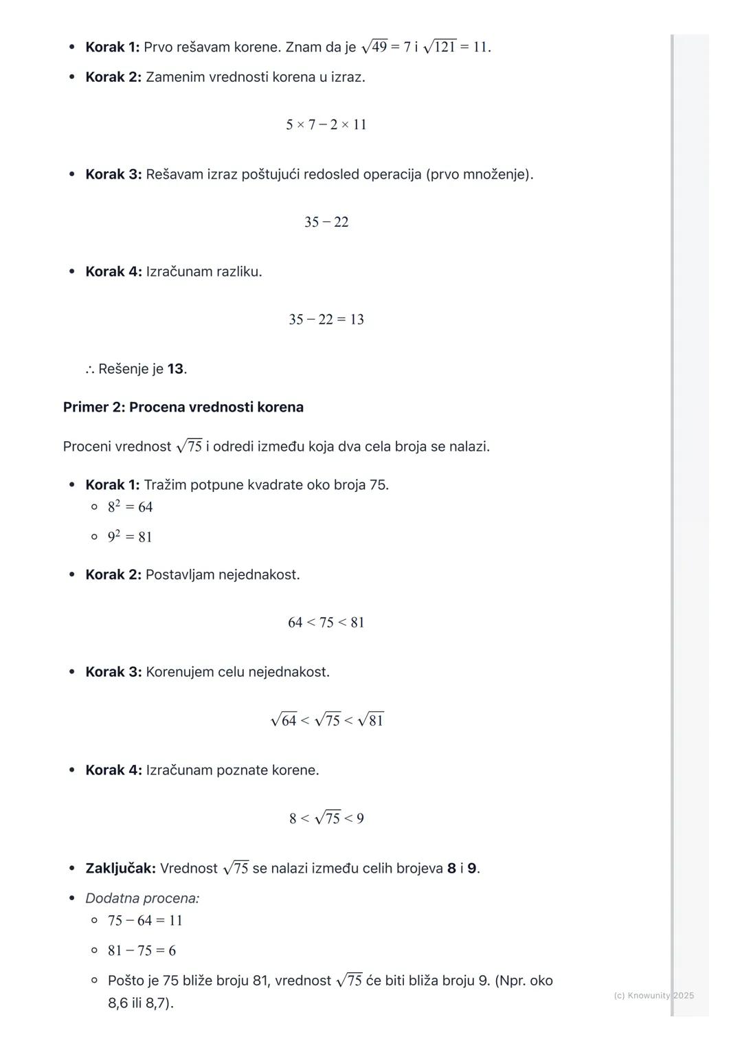 # Izračunavanje kvadratnog
korena

Uvod u kvadratni koren

Kvadratni koren je matematička operacija suprotna kvadriranju. Kao što su
sabiran