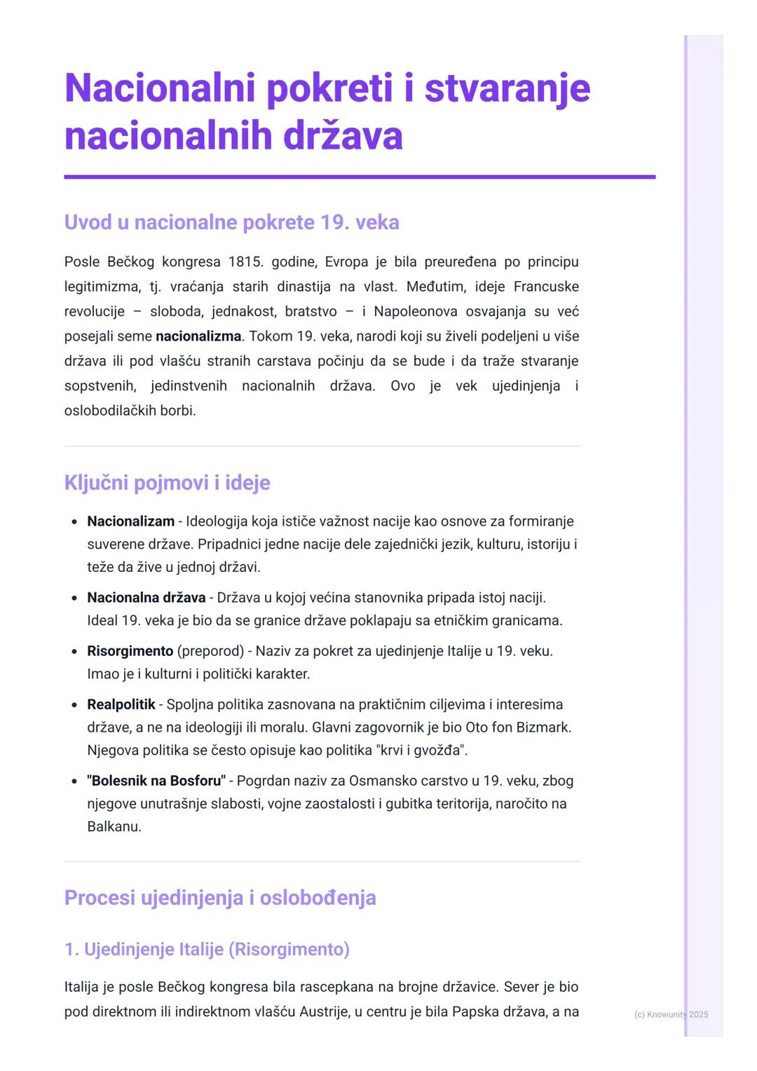 Nacionalni pokreti i stvaranje nacionalnih država