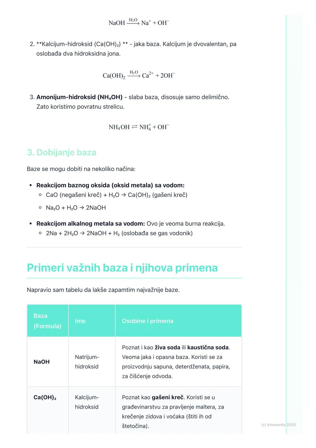 # Baze

## Uvod u baze

Baze su hemijska jedinjenja koja su na neki način "suprotnost" kiselinama. Dok
kiseline imaju kiseo ukus, baze imaju