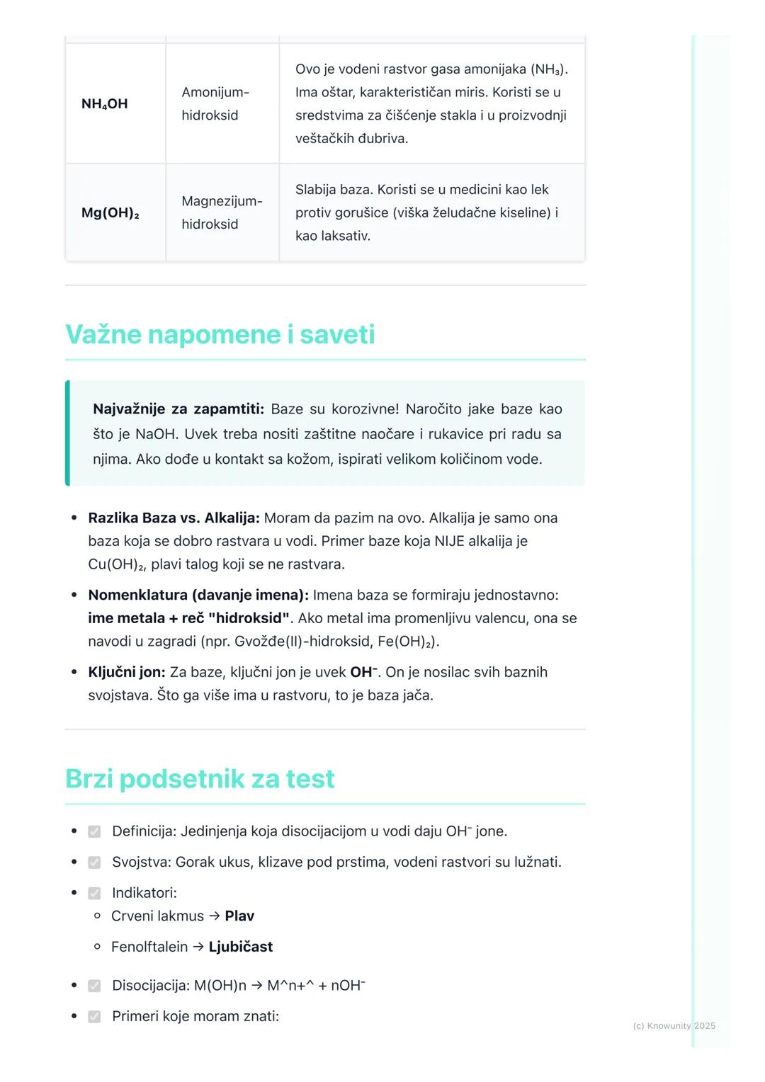 # Baze

## Uvod u baze

Baze su hemijska jedinjenja koja su na neki način "suprotnost" kiselinama. Dok
kiseline imaju kiseo ukus, baze imaju