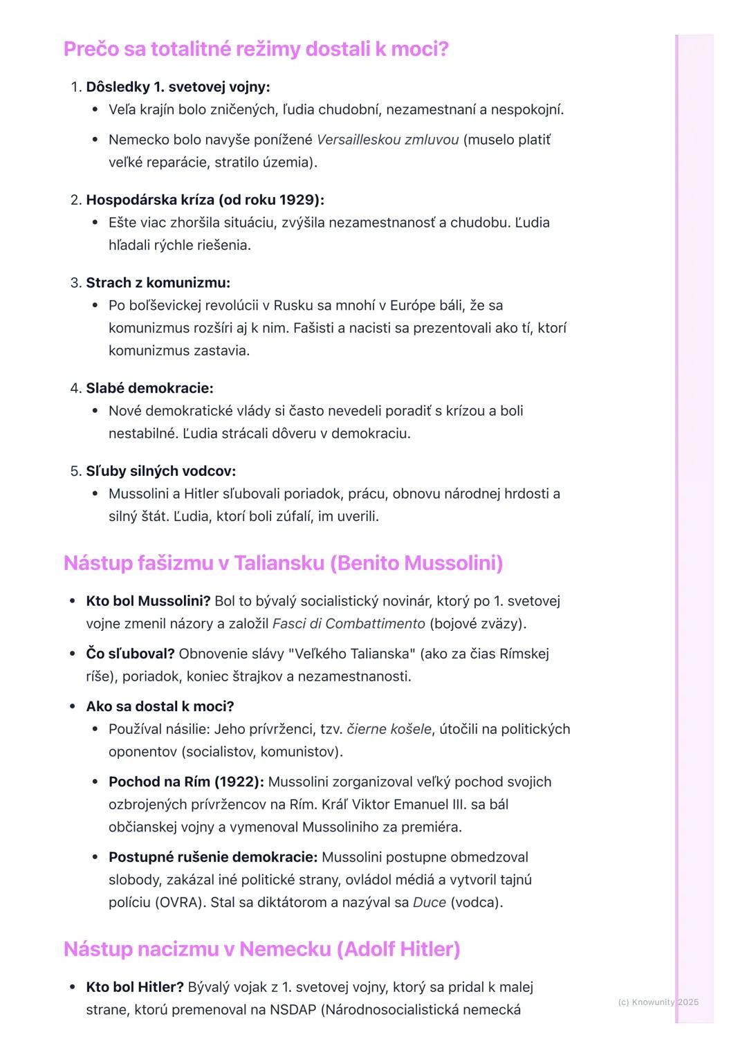 # Nástup fašizmu a nacizmu

1. Úvod/Prehľad

Po prvej svetovej vojne bola Európa dosť zničená a veľa ľudí bolo chudobných
a nespokojných. De