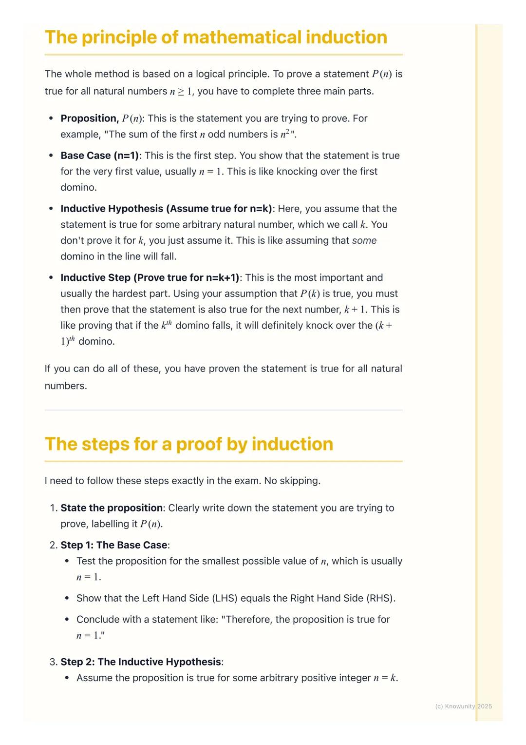 # Proof by Induction

What is proof by induction?

Proof by induction is a way of proving that a statement, or proposition, is true
for all 