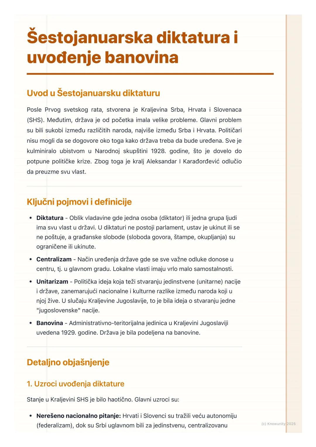 # Šestojanuarska diktatura i
uvođenje banovina

Uvod u Šestojanuarsku diktaturu

Posle Prvog svetskog rata, stvorena je Kraljevina Srba, Hrv