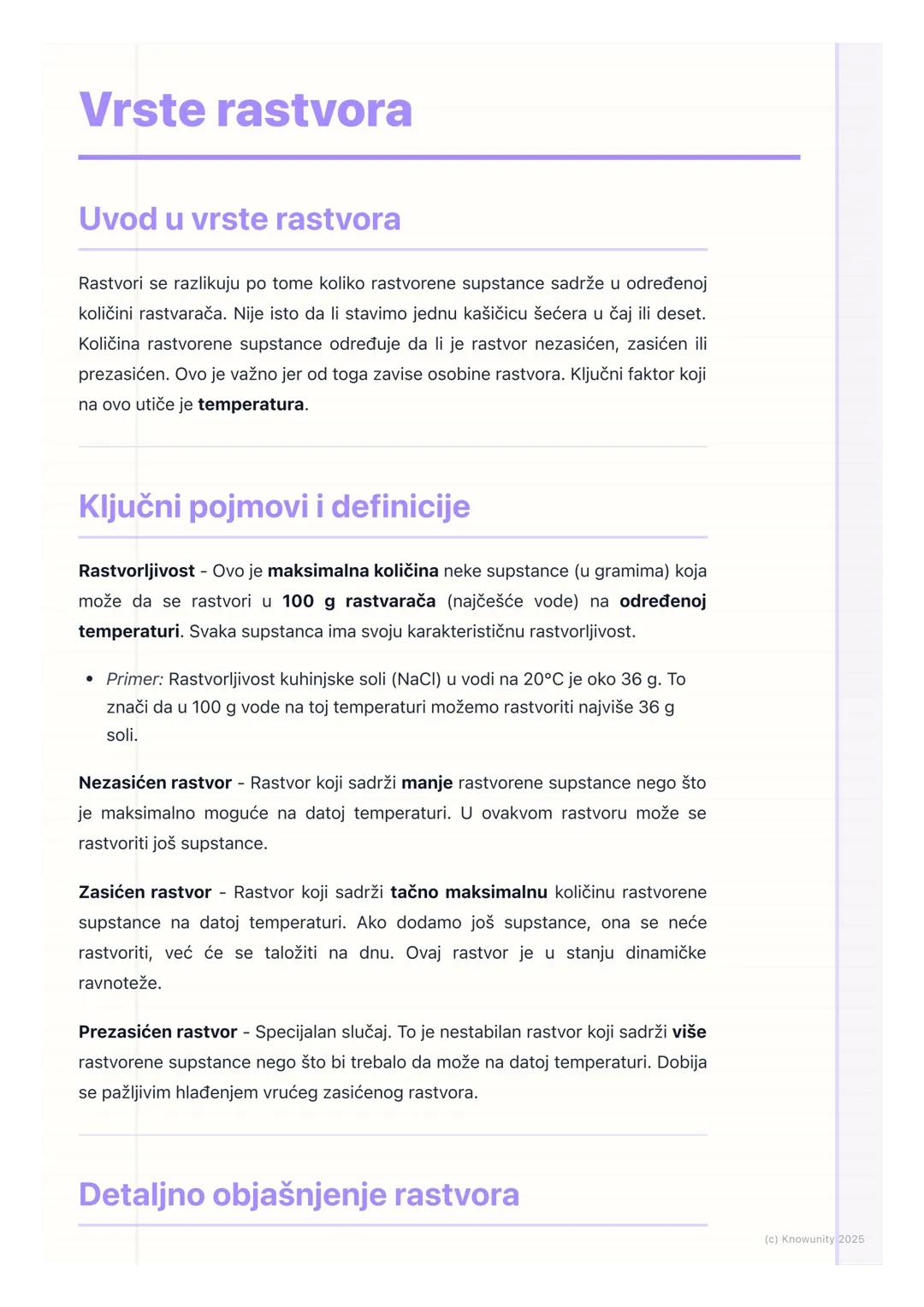 # Vrste rastvora

Uvod u vrste rastvora

Rastvori se razlikuju po tome koliko rastvorene supstance sadrže u određenoj
količini rastvarača. N