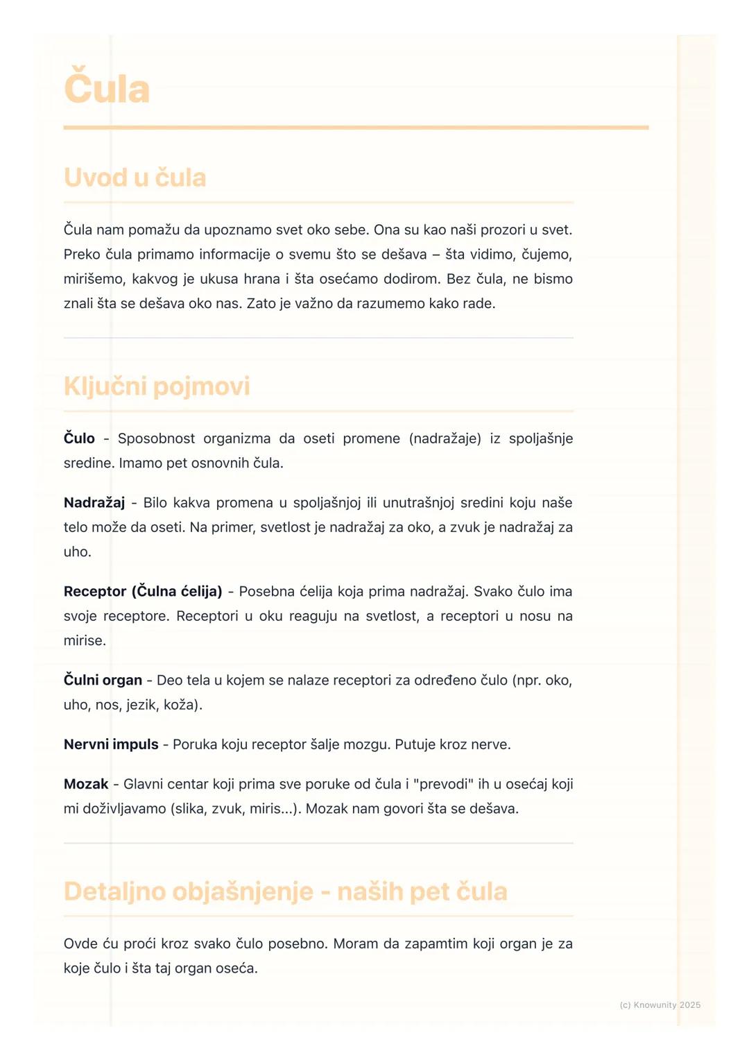 # Čula

Uvod u čula

Čula nam pomažu da upoznamo svet oko sebe. Ona su kao naši prozori u svet.
Preko čula primamo informacije o svemu što s
