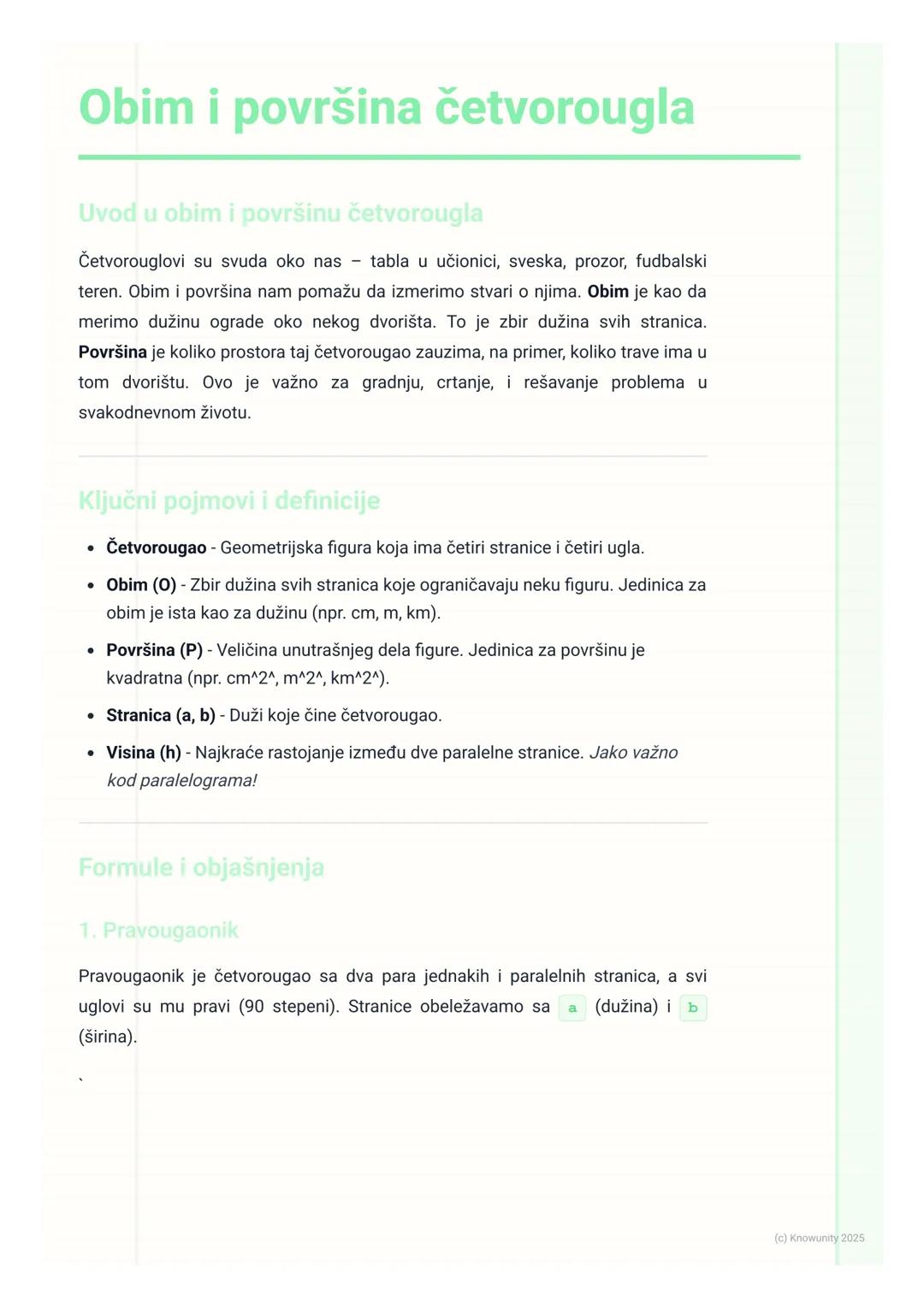 # Obim i površina četvorougla

Uvod u obim i površinu četvorougla

Četvorouglovi su svuda oko nas tabla u učionici, sveska, prozor, fudbalsk