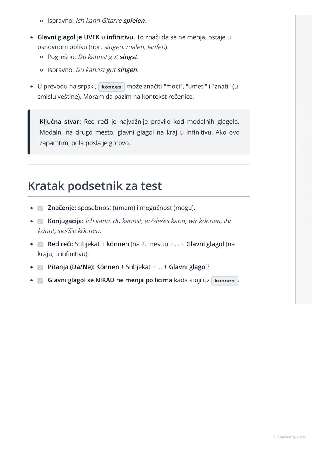 # Modalni glagol 'können'

## Uvod u glagol 'können'

Modalni glagoli su pomoćni glagoli koji menjaju značenje glavnog glagola u
rečenici. G