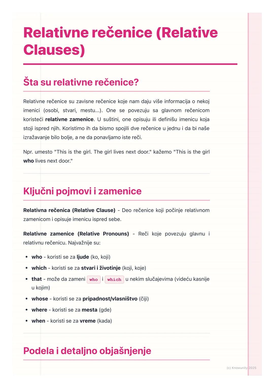 # Relativne rečenice (Relative
Clauses)

Šta su relativne rečenice?

Relativne rečenice su zavisne rečenice koje nam daju više informacija o