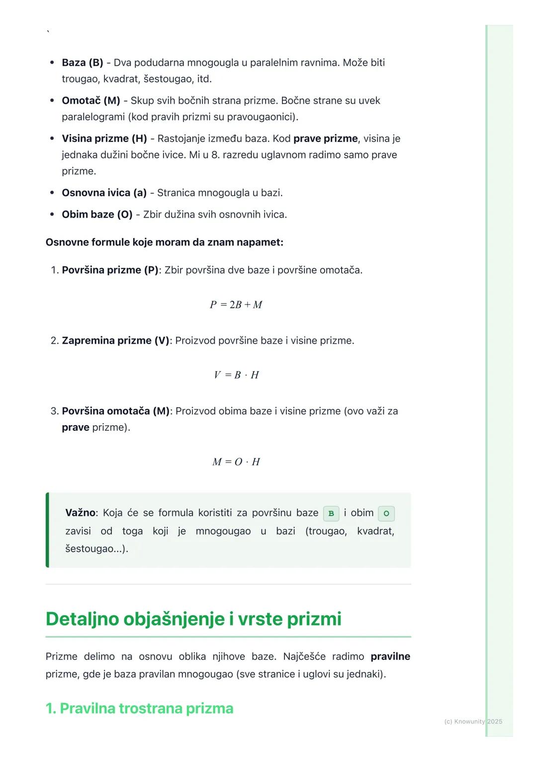 # Površina i zapremina prizme

## Prizma - uvod i osnovni pojmovi

Prizma je geometrijsko telo ograničeno sa dva podudarna i paralelna
mnogo