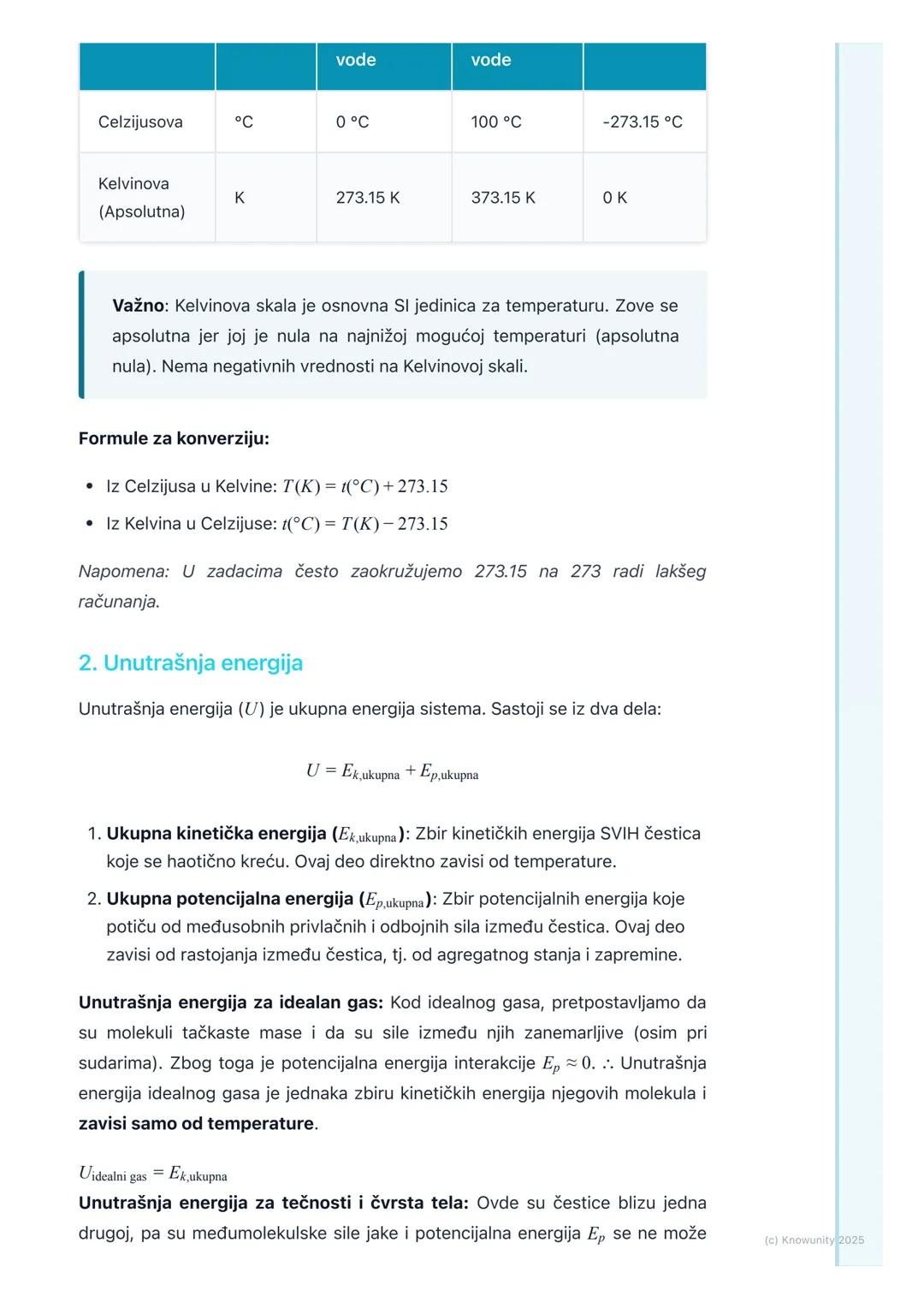 # Temperatura i Unutrašnja
Energija

Uvodni pregled

Temperatura i unutrašnja energija su osnovni pojmovi u termodinamici.
Svakodnevno koris