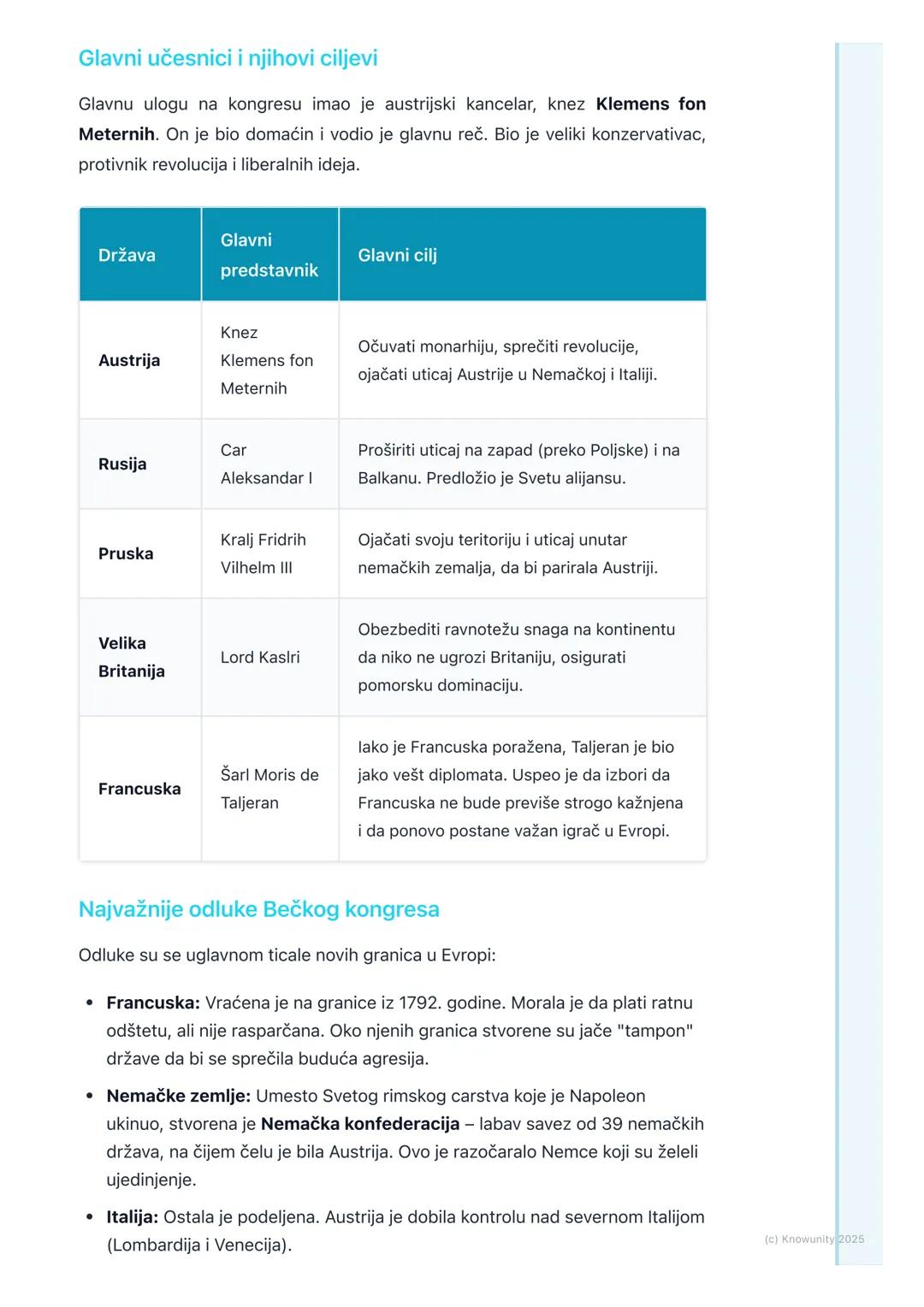 # Bečki kongres i obnova Evrope

Bečki kongres i obnova Evrope

Posle poraza Napoleona 1814. i konačno 1815. godine, Evropa je bila u haosu.