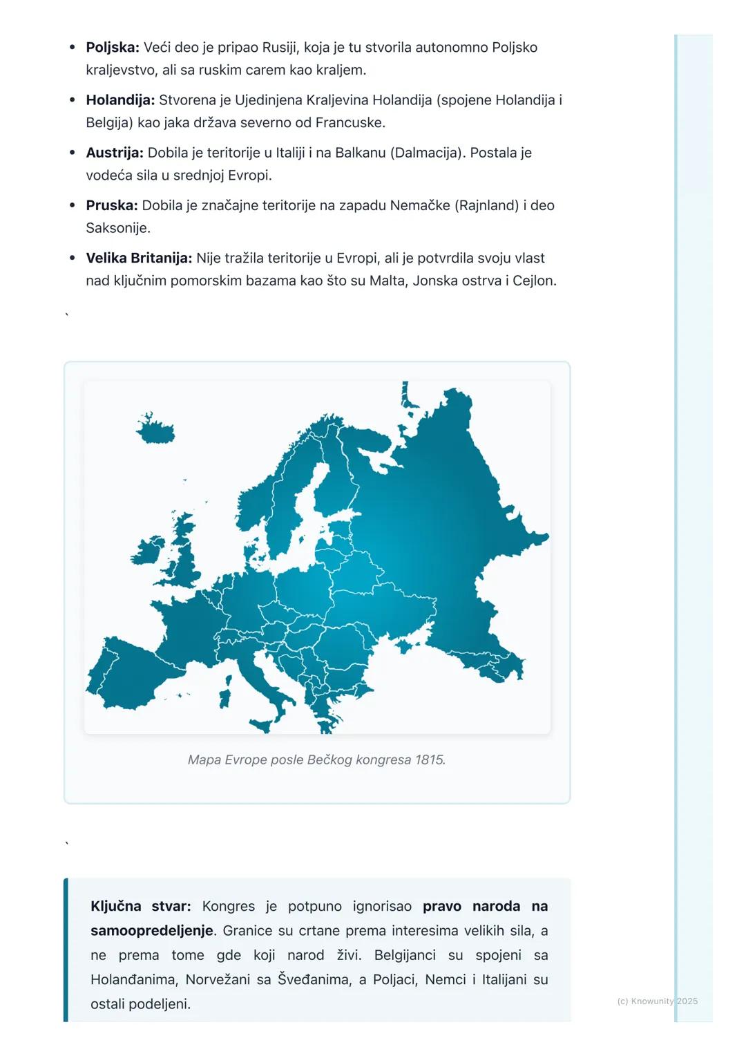 # Bečki kongres i obnova Evrope

Bečki kongres i obnova Evrope

Posle poraza Napoleona 1814. i konačno 1815. godine, Evropa je bila u haosu.