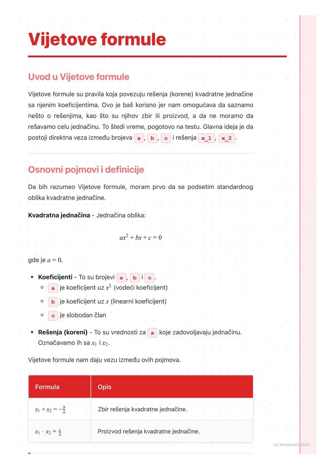 Vijetove formule: Veza između koeficijenata i rešenja