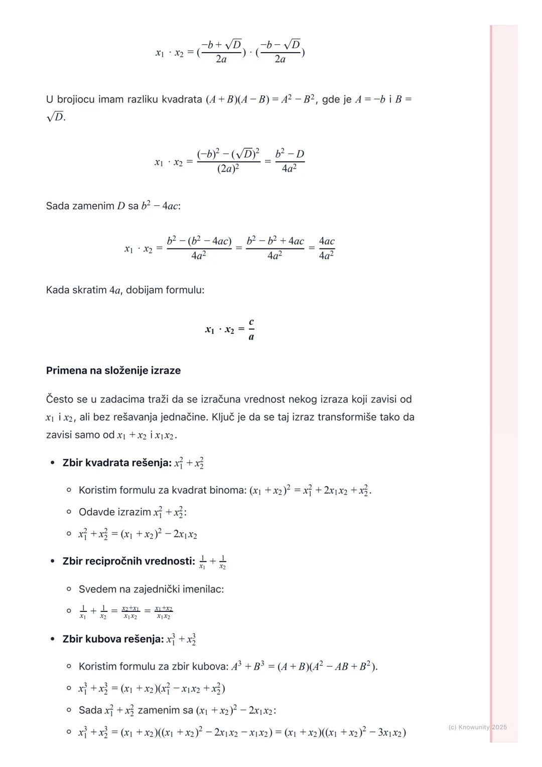 # Vijetove formule

Uvod u Vijetove formule

Vijetove formule su pravila koja povezuju rešenja (korene) kvadratne jednačine
sa njenim koefic