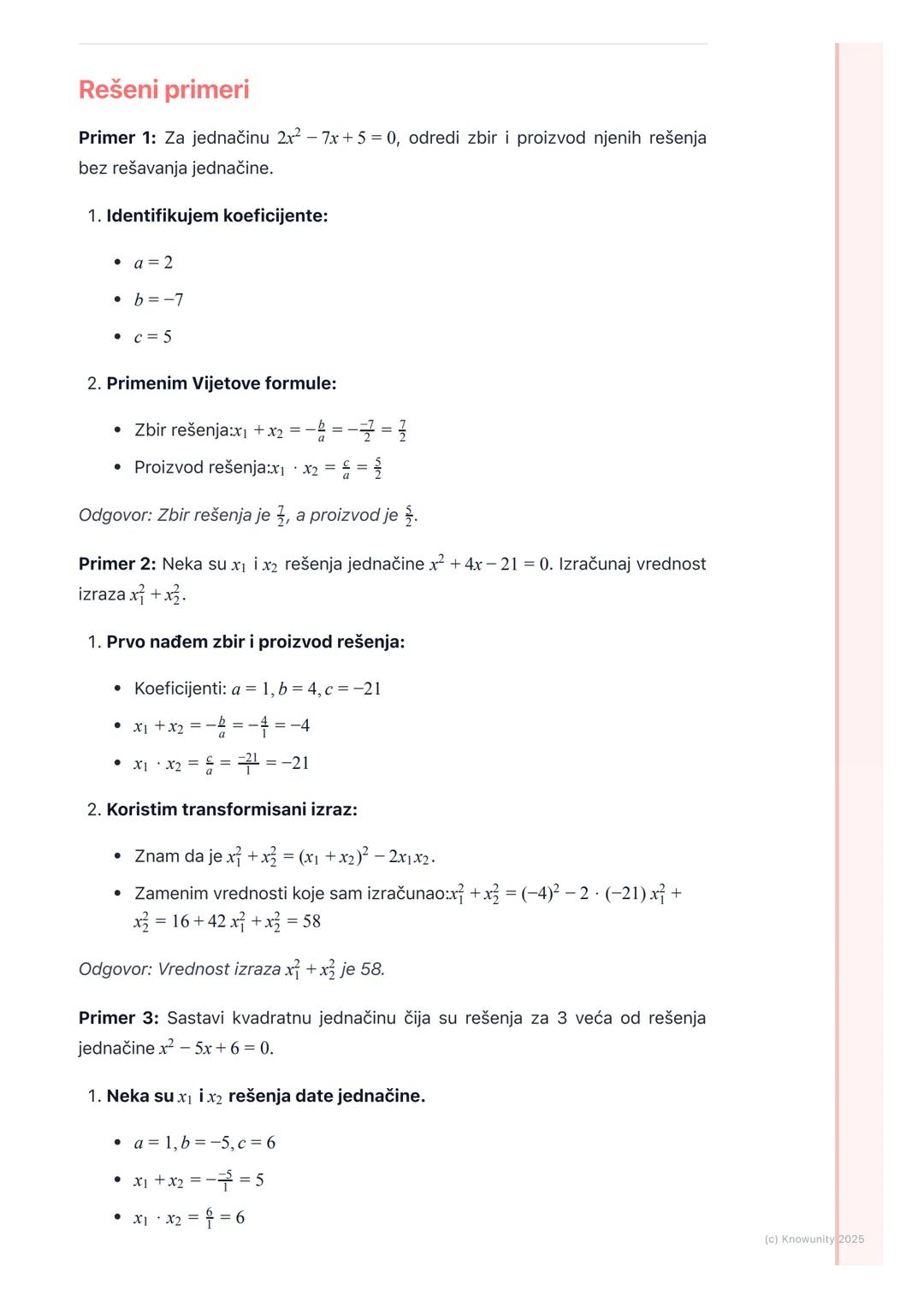 # Vijetove formule

Uvod u Vijetove formule

Vijetove formule su pravila koja povezuju rešenja (korene) kvadratne jednačine
sa njenim koefic