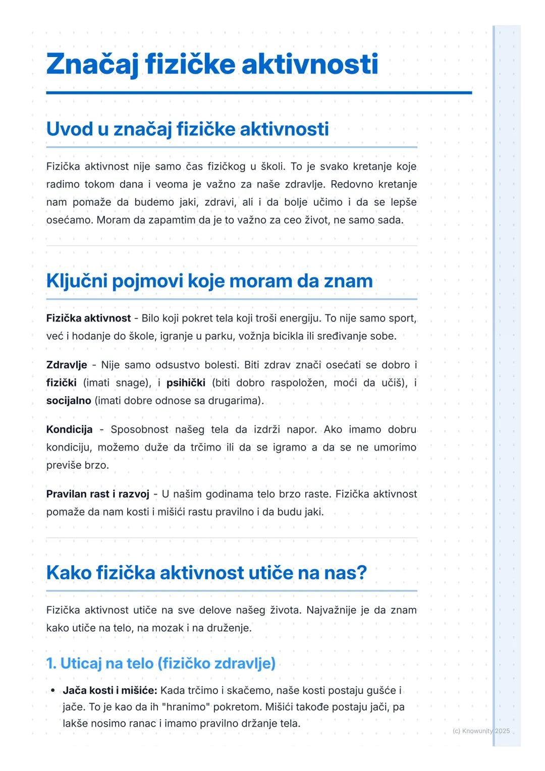 # Značaj fizičke aktivnosti

## Uvod u značaj fizičke aktivnosti

Fizička aktivnost nije samo čas fizičkog u školi. To je svako kretanje koj